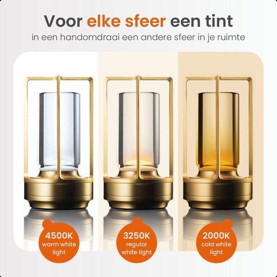 Goliving Tischlampe Wiederaufladbar - Laterne - Kabellos und dimmbar - Moderne Berührungslampe - Nachtlampe für das Schlafzimmer - 17,5 cm - Gold