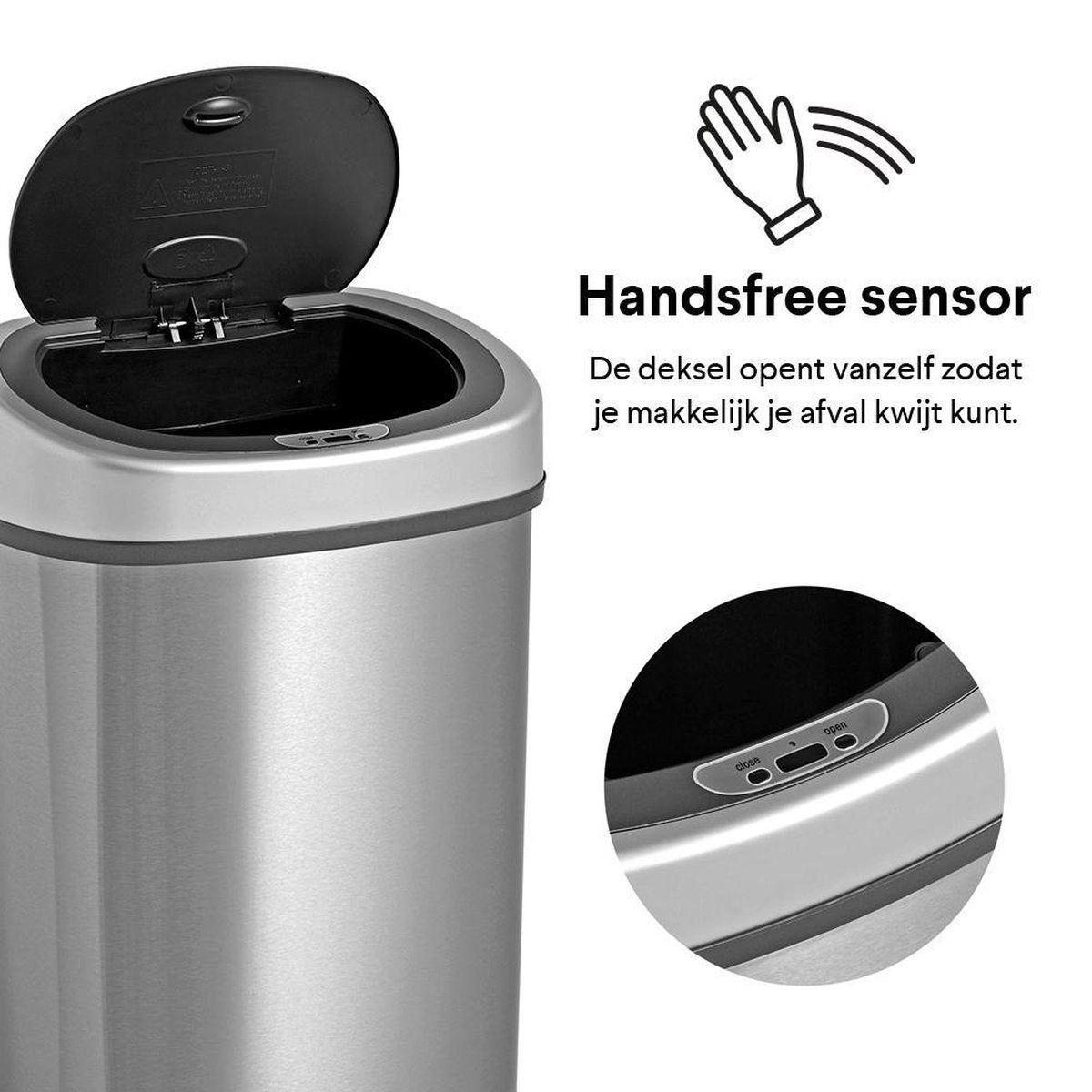 Homra FONIX Sensor-Abfalleimer Edelstahl 50 Liter - Automatischer Soft-Close-Deckel - 50L Design-Abfalleimer Silber - Infrarot-Sensor