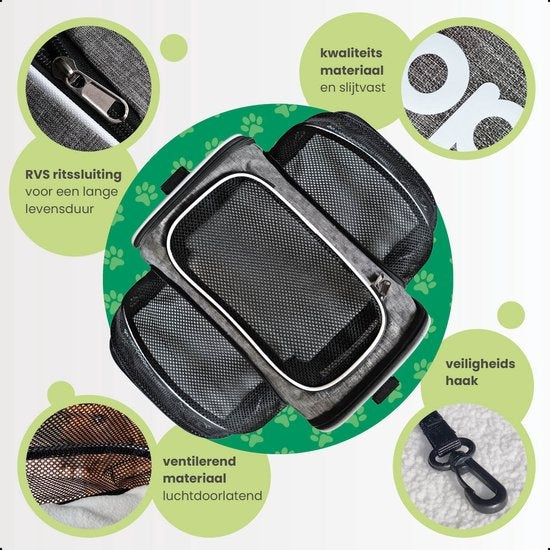 Gopets Tragetasche Hund und Katze - Hundetasche - Reisetasche - Katzentasche - Geeignet für Flugzeuge - Bis zu 9,5 kg - Grau - 46 x 28 x 28 cm - L