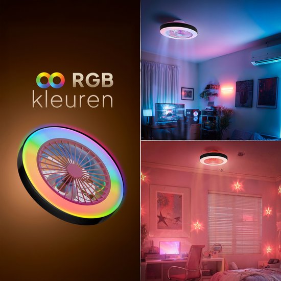 Deckenventilator mit Beleuchtung – Deckenventilator mit Lampe – Deckenleuchte – LED RGBW – Tuya WLAN Smart – Fernbedienung – ⌀ 50 cm – Schwarz