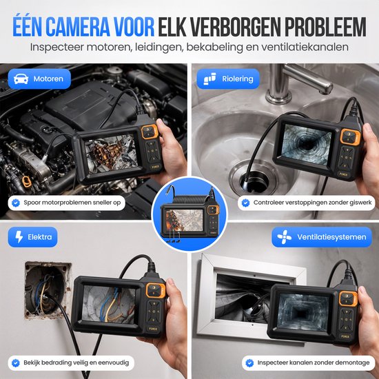 Strex Endoskop mit Bildschirm 15M – Inspektionskamera – Kanalinspektionskamera mit HD-Bild – IP67 wasserdicht – Einstellbare LED-Beleuchtung