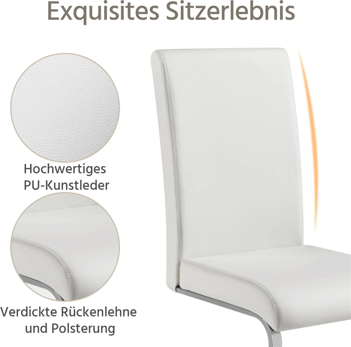 Yaheetech 2er-Set Cantilever-Esszimmerstühle – Weißes Kunstleder mit Metallgestell – 135 kg Tragkraft