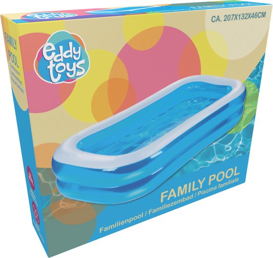 Eddy Toys Aufblasbarer Pool - Aufblasbarer Pool mit Abflussstopfen und Reparaturflicken - Pool für Kinder und Kleinkinder - 207 x 132 x 46 cm - Kinderpool - Aufblasbare Pools - Blau
