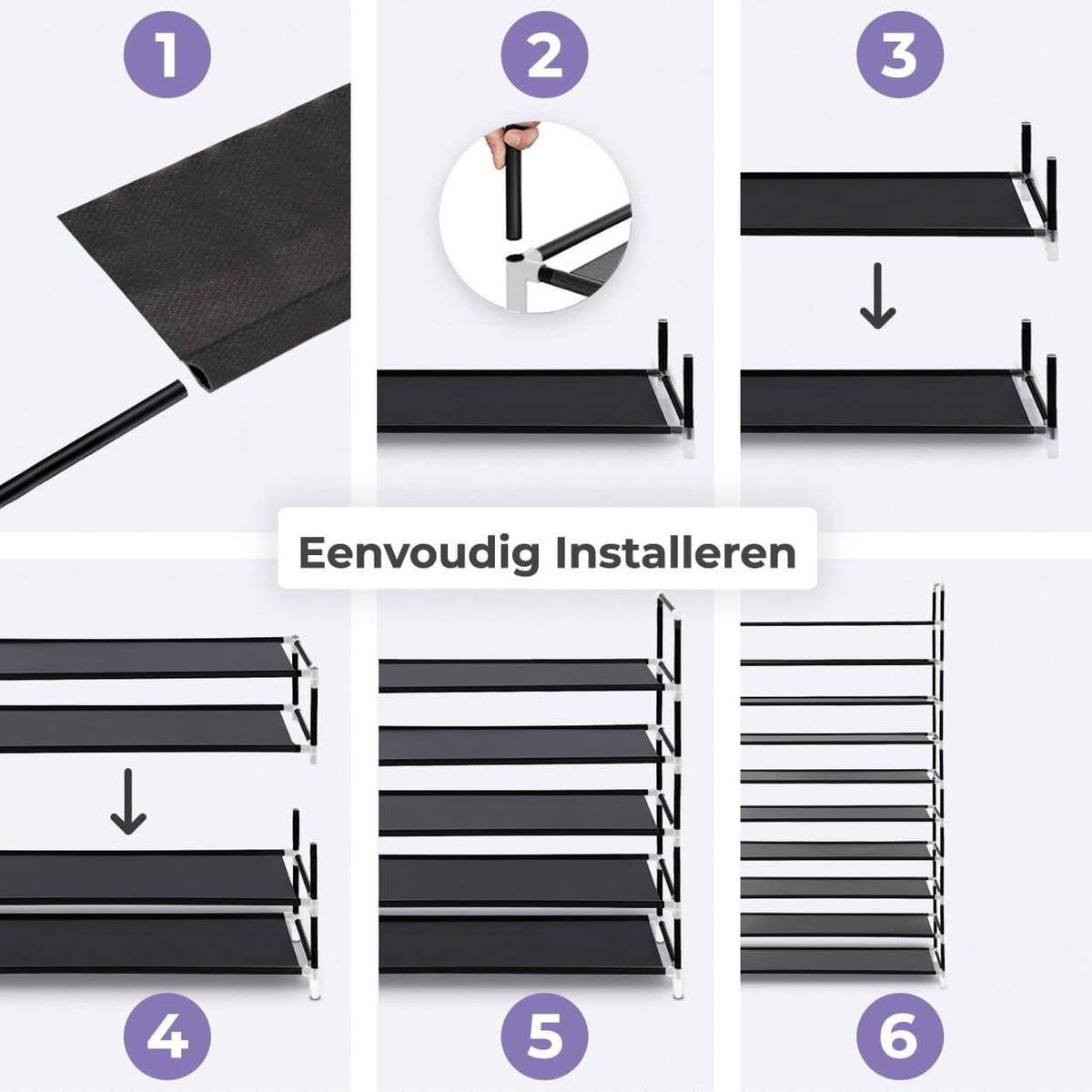 LifeGoods Schuhregal - XXL - 10 Ebenen - 35 bis 40 Paar Schuhe - Schuhschrank - Kunststoff - Schwarz