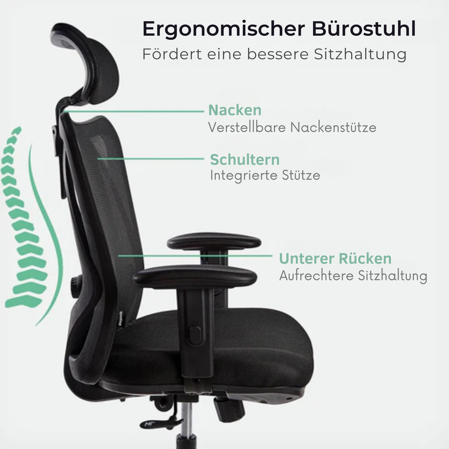 LifeGoods Bürostuhl - Ergonomisch - Bis 136 kg - 120° Kippmechanismus - Schwarz