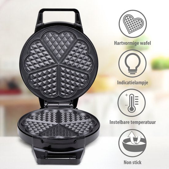 alpina Waffeleisen Herzform - Waffelmaschine - 1000W - Schwarz