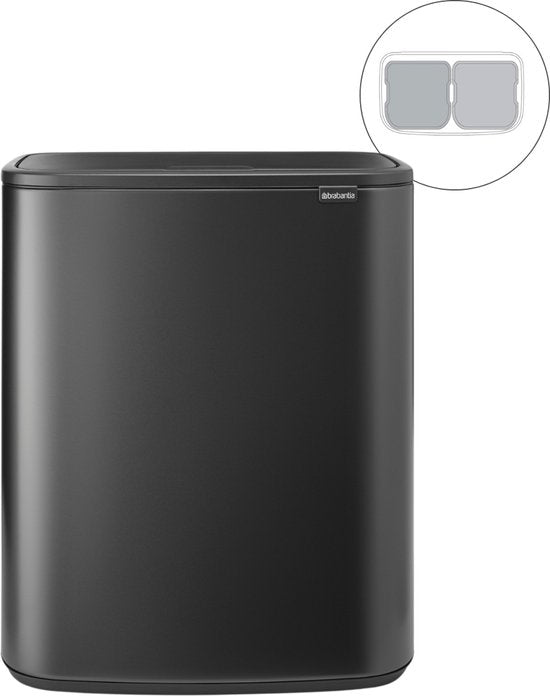 Brabantia Bo Touch Bin Mülleimer - 2 x 30 Liter - Abfalltrennung - Confident Grey