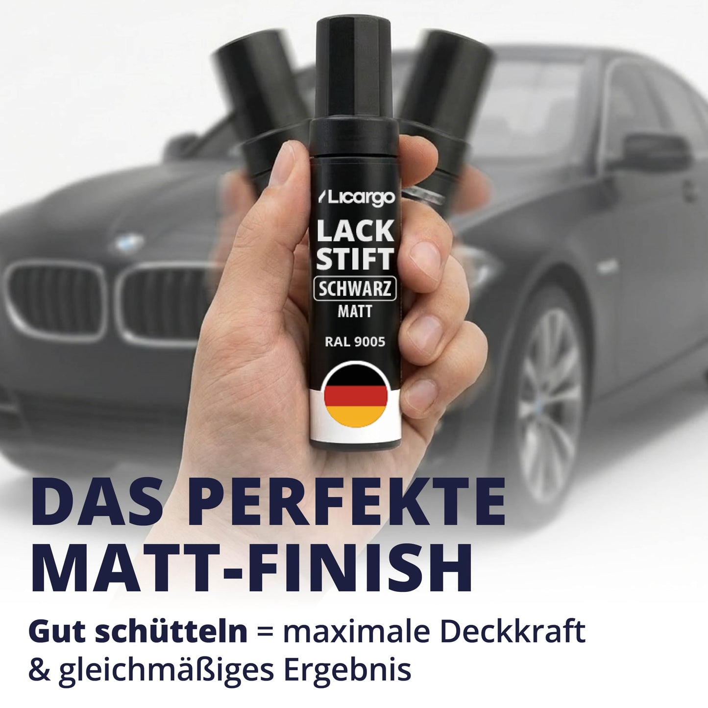 Licargo Lackstift schwarz matt – Reparaturstift für Autolack – Präzisionspinsel – hohe Deckkraft und schnelle Trocknung – hergestellt in Deutschland