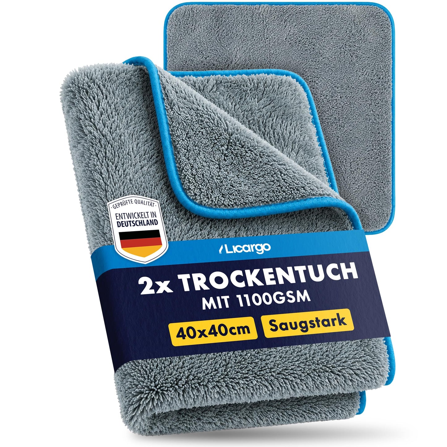 Licargo Mikrofasertücher für das Auto, 2er-Set – 1100 GSM – 40 x 40 cm – fusselfrei und lackschonend