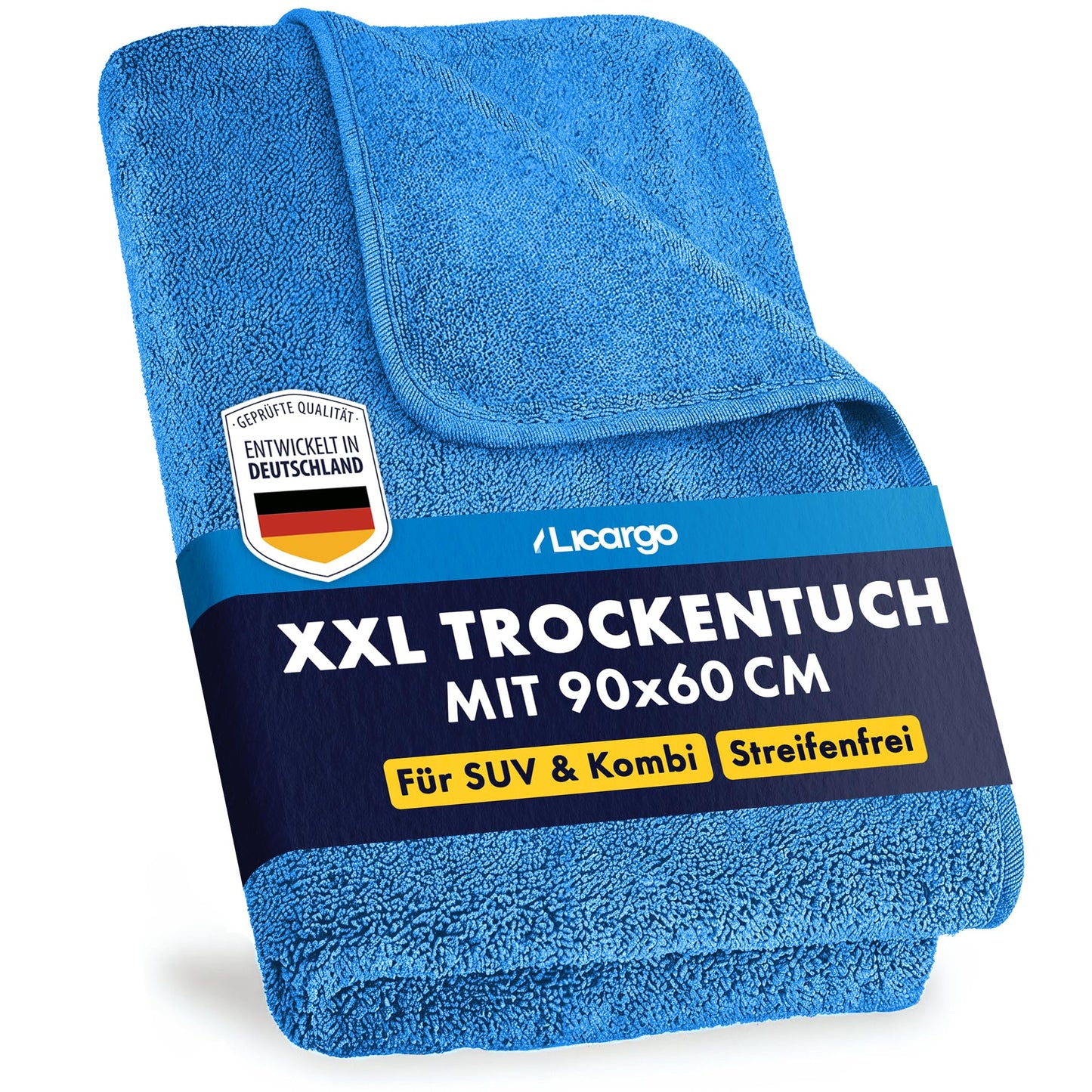 LICARGO Autotrockentuch XXL – Mikrofaser-Trockentuch – 90 x 60 cm – 550 GSM – blau
