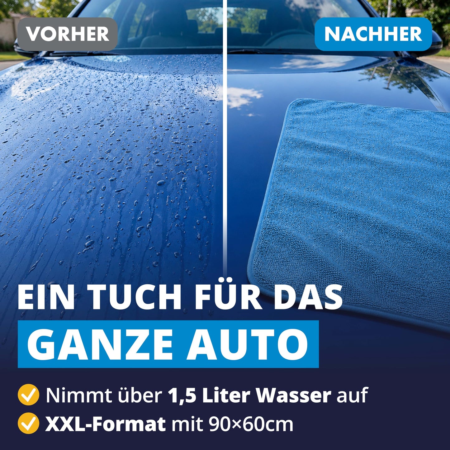 LICARGO Autotrockentuch XXL – Mikrofaser-Trockentuch – 90 x 60 cm – 550 GSM – blau