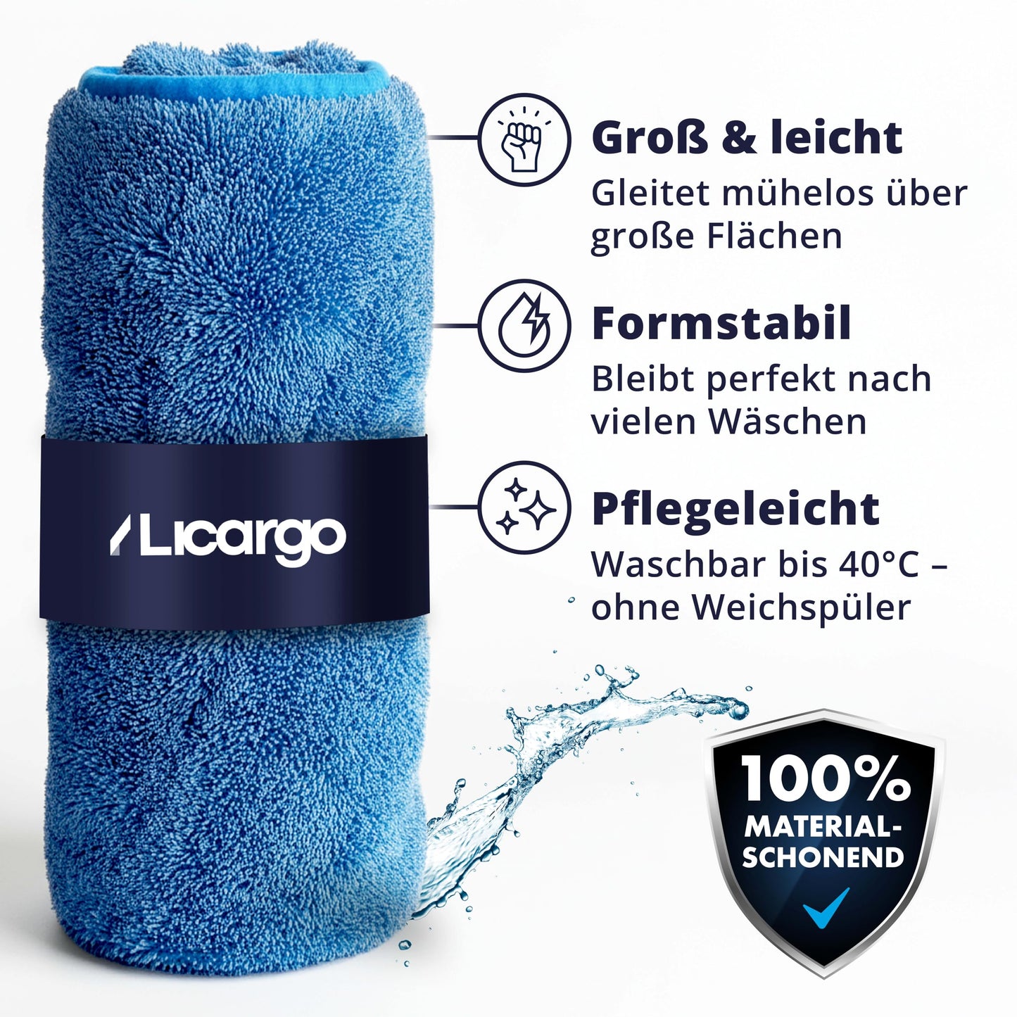 LICARGO Autotrockentuch XXL – Mikrofaser-Trockentuch – 90 x 60 cm – 550 GSM – blau