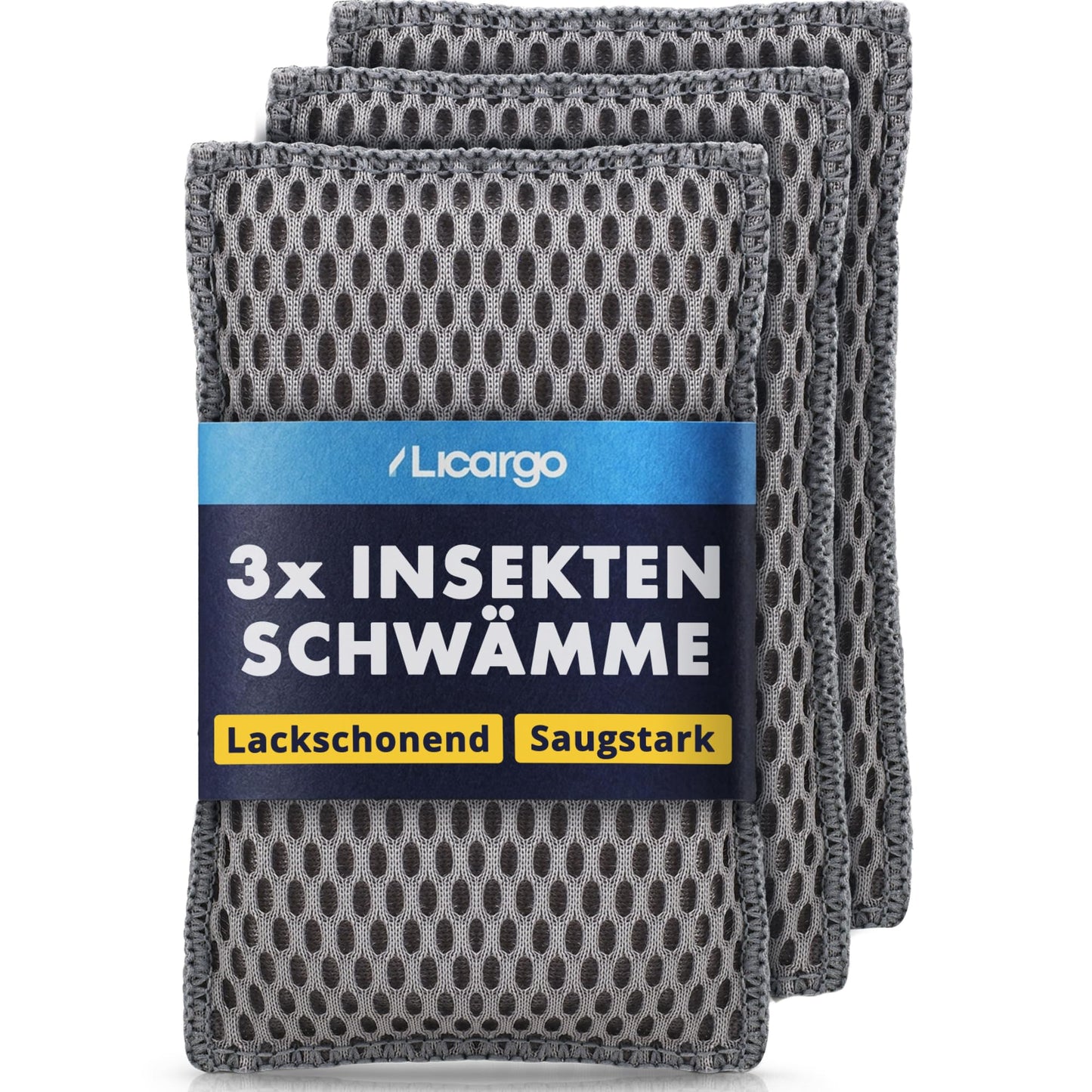 Licargo Insektenschwamm für das Auto, 3er-Set – Mikrofaser-Wabenstruktur – 13 x 8 cm