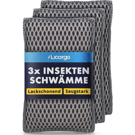 Licargo Insektenschwamm für das Auto, 3er-Set – Mikrofaser-Wabenstruktur – 13 x 8 cm