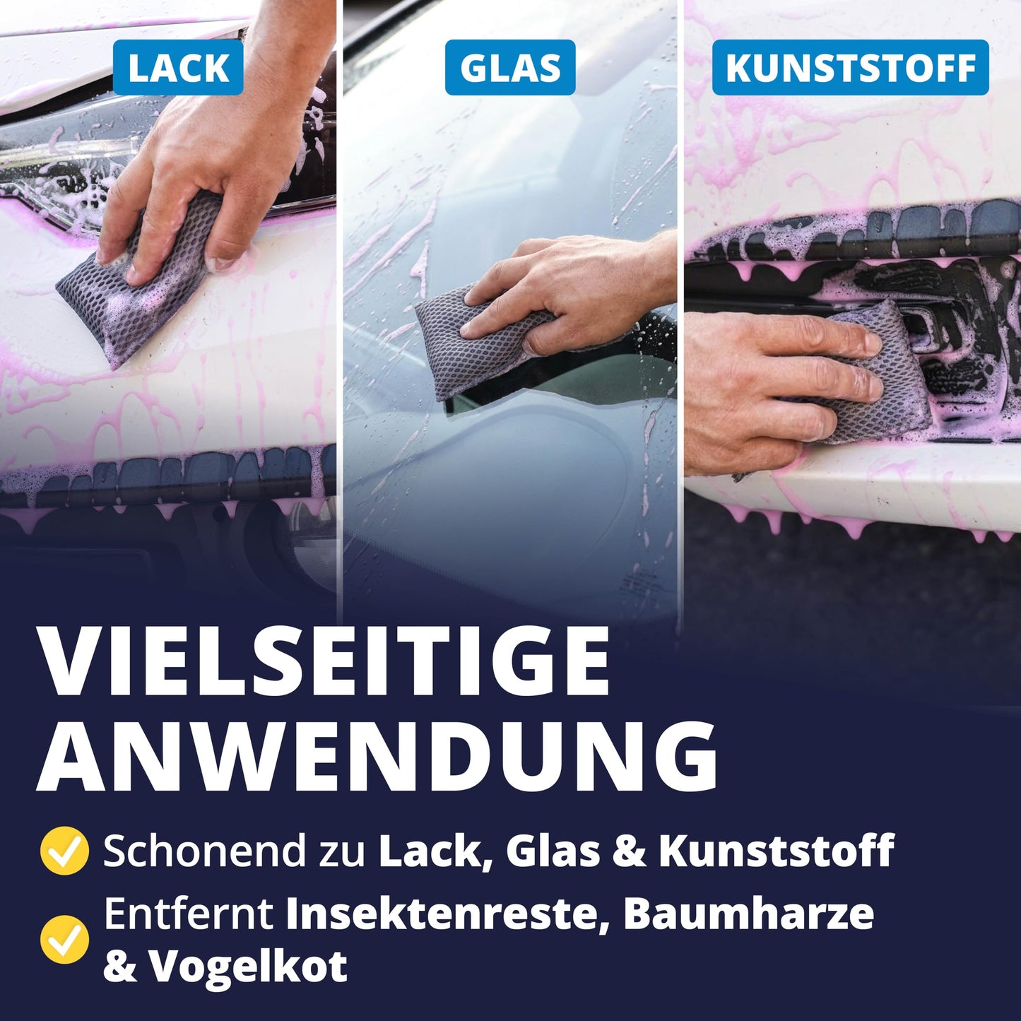 Licargo Insektenschwamm für das Auto, 3er-Set – Mikrofaser-Wabenstruktur – 13 x 8 cm