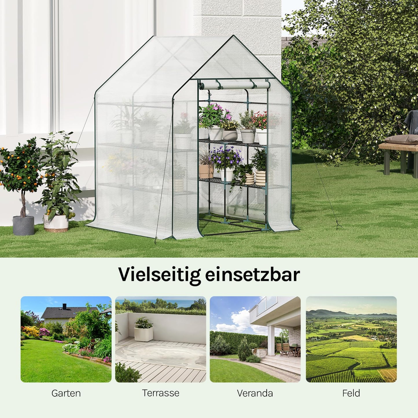 WOLTU Tomatengewächshaus - Foliengewächshaus mit 3 Etagen - weiß - 143 x 143 x 195 cm