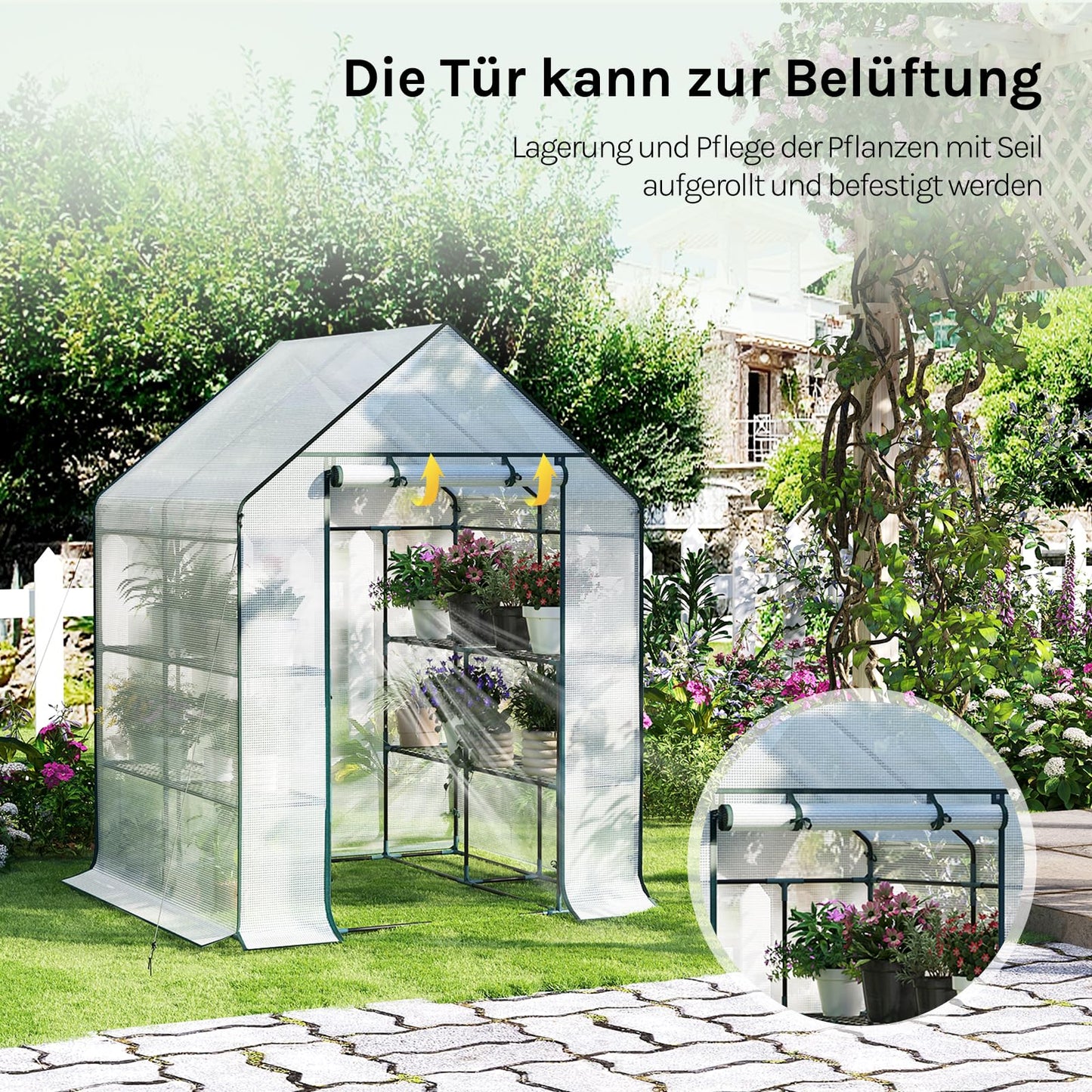 WOLTU Tomatengewächshaus - Foliengewächshaus mit 3 Etagen - weiß - 143 x 143 x 195 cm