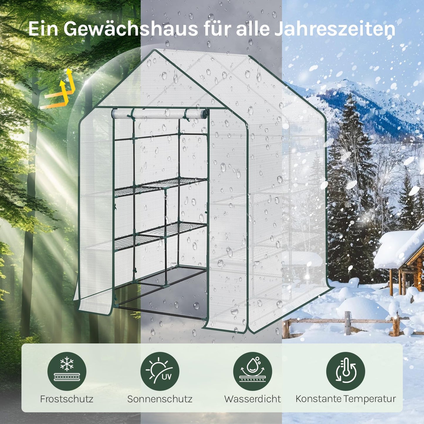 WOLTU Tomatengewächshaus - Foliengewächshaus mit 3 Etagen - weiß - 143 x 143 x 195 cm