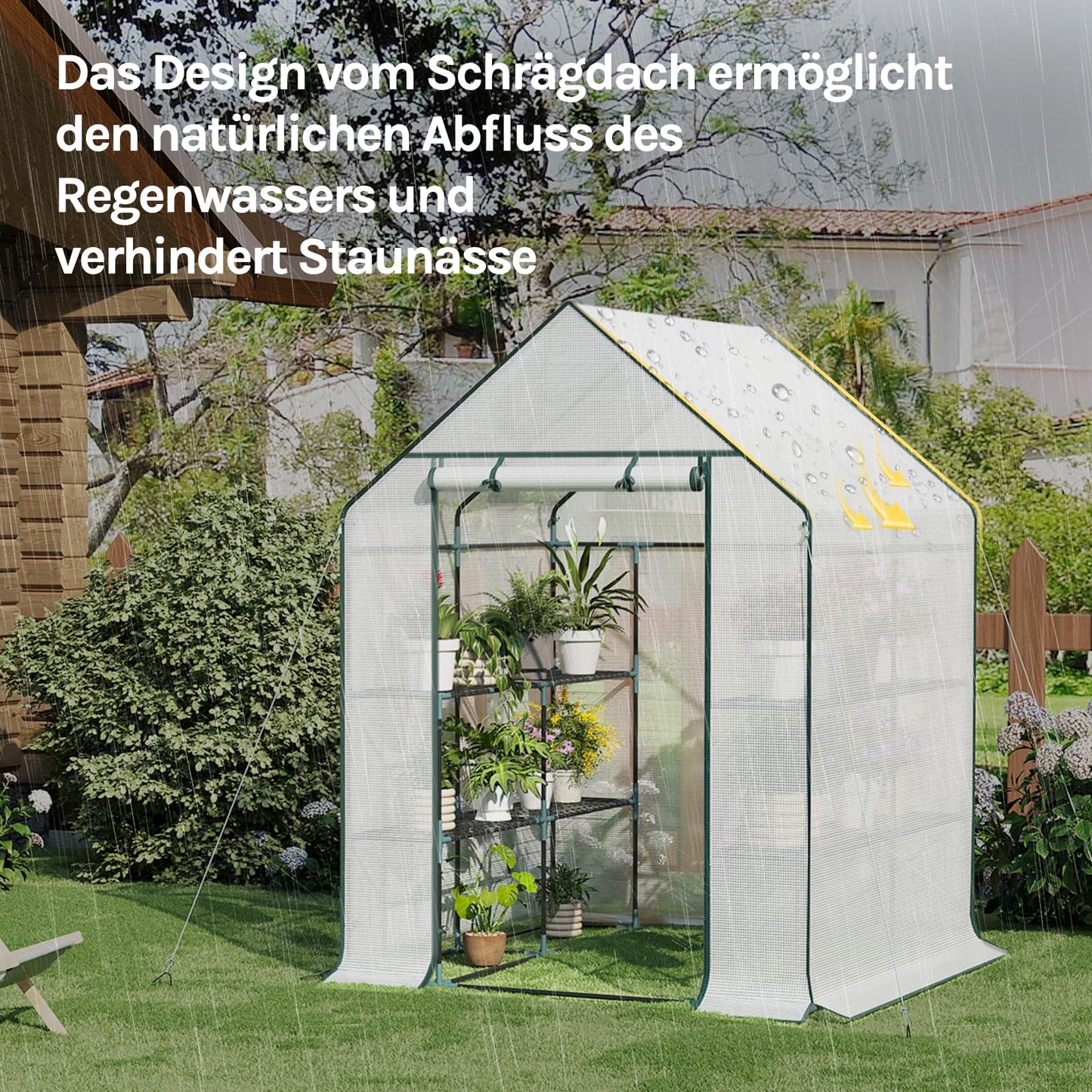 WOLTU Tomatengewächshaus - Foliengewächshaus mit 3 Etagen - weiß - 143 x 143 x 195 cm