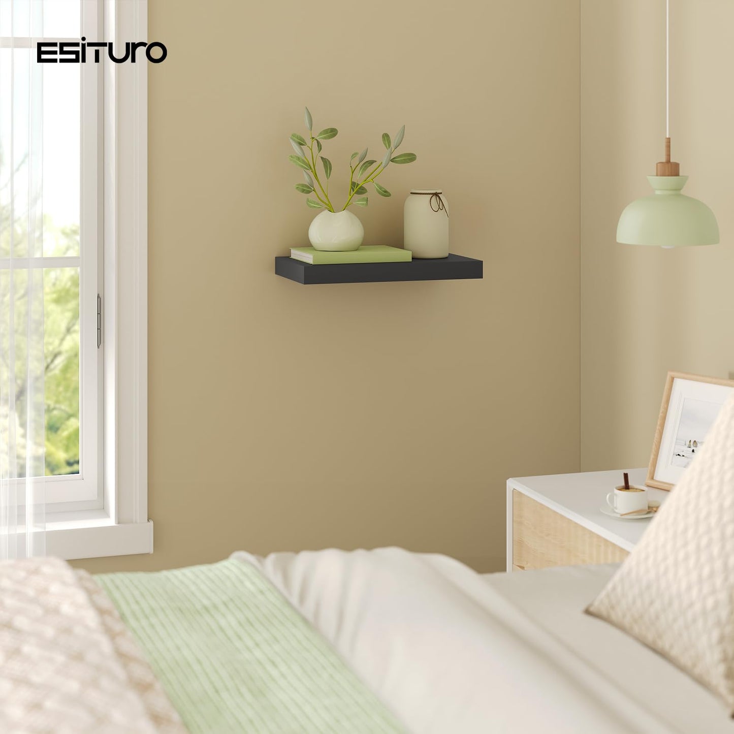 eSituro SWS0260 schwebendes Wandregal - Wandregal - schwarz matt MDF - 40 x 23 x 3,8 cm - Belastbarkeit 10 kg