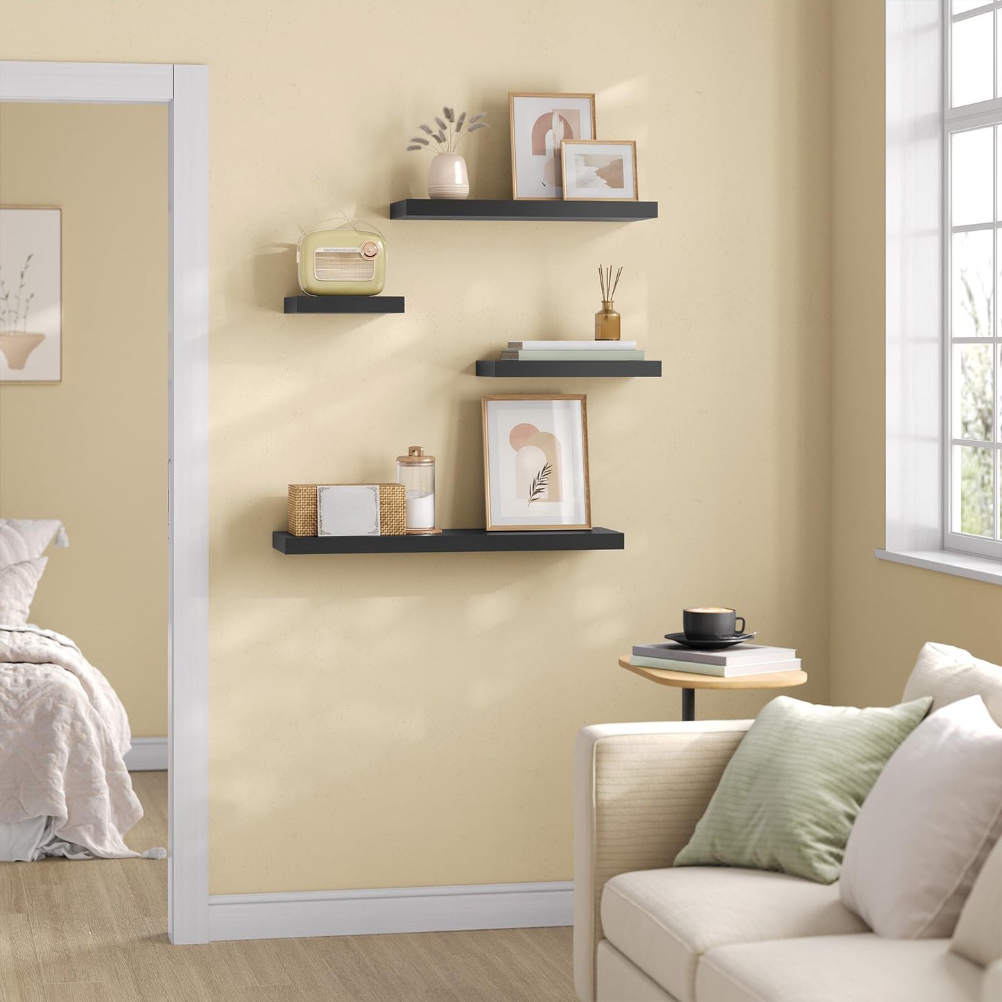 eSituro SWS0260 schwebendes Wandregal - Wandregal - schwarz matt MDF - 40 x 23 x 3,8 cm - Belastbarkeit 10 kg