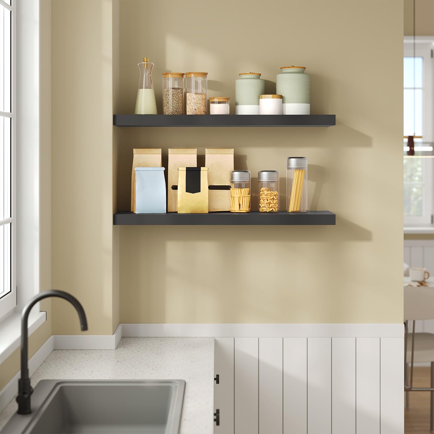 eSituro SWS0260 schwebendes Wandregal - Wandregal - schwarz matt MDF - 40 x 23 x 3,8 cm - Belastbarkeit 10 kg