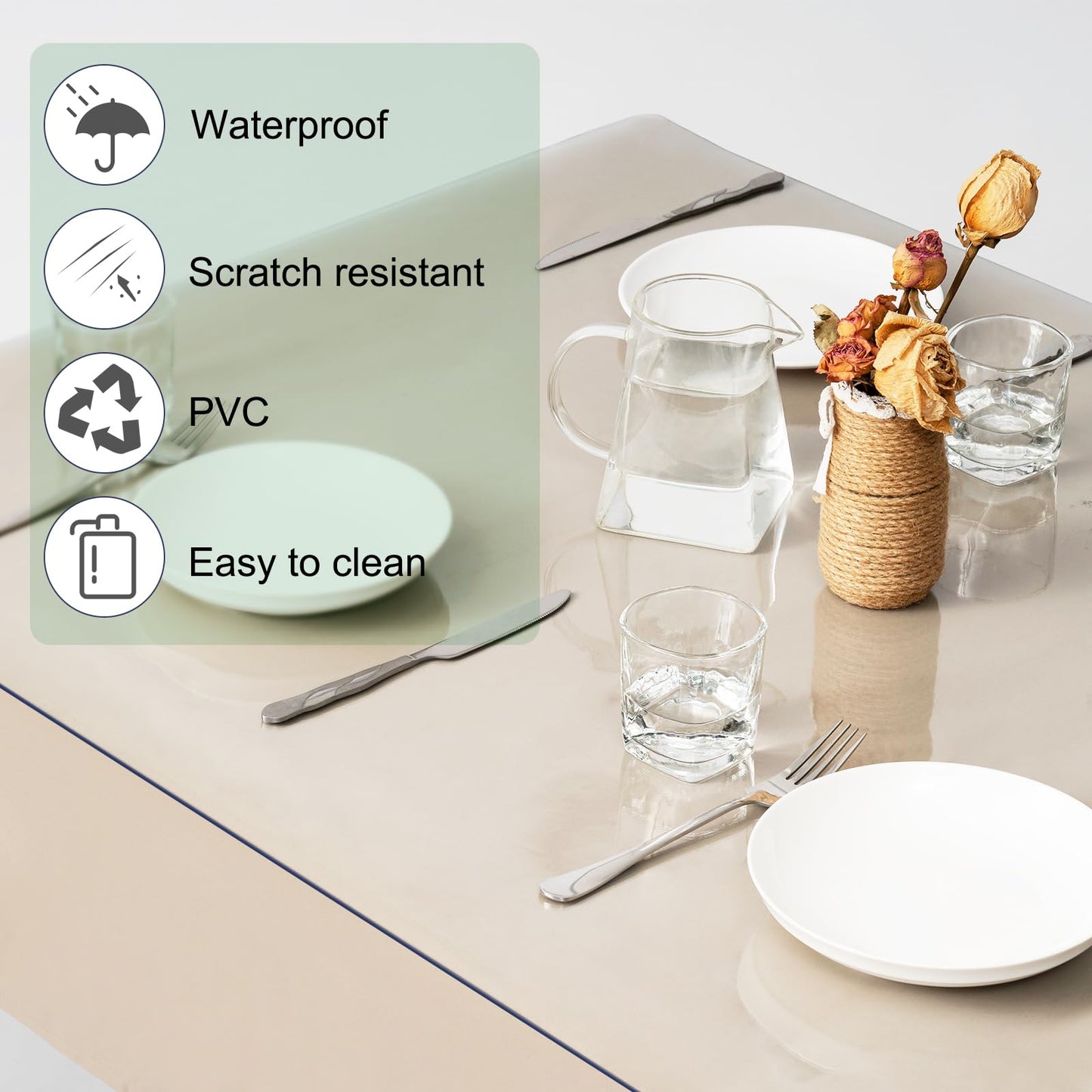 WOLTU Tischschutzfolie aus transparentem PVC - 2 mm stark - 90 x 140 cm rechteckig