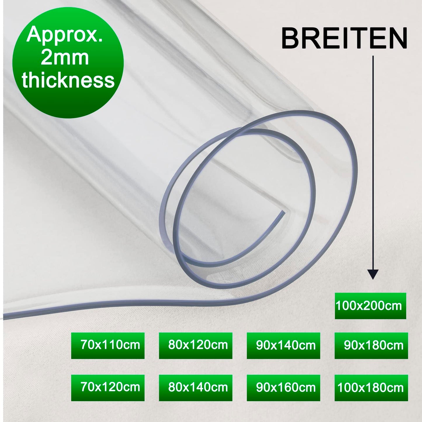 WOLTU Tischschutzfolie aus transparentem PVC - 2 mm stark - 90 x 140 cm rechteckig