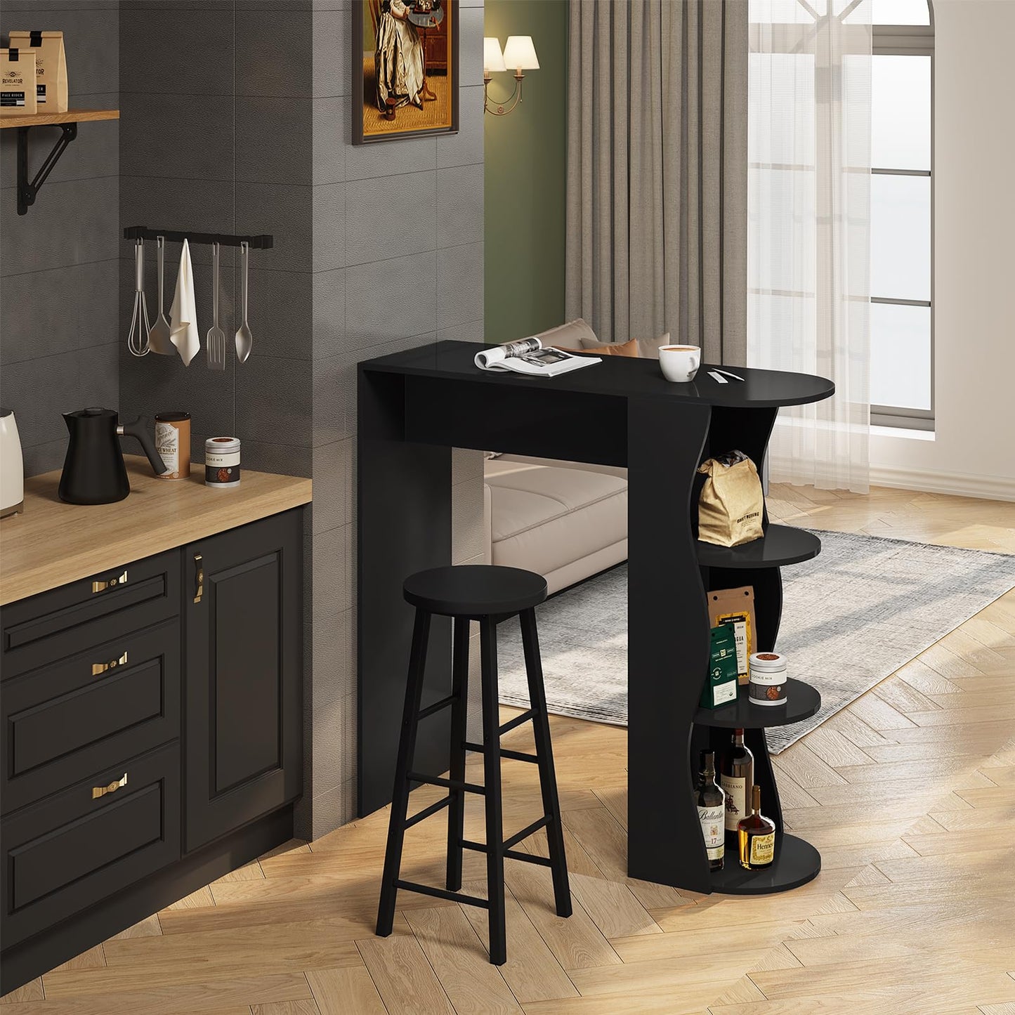 WOLTU BH130sz-2 - Set aus 2 Barhockern - Schwarz - 71 cm Sitzhöhe mit Fußstütze