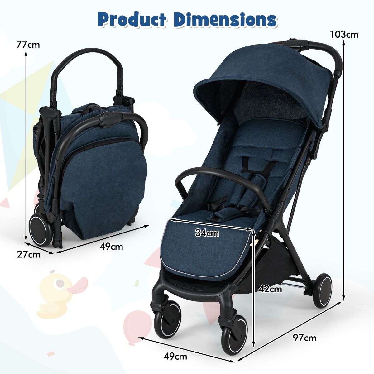 Coast Kinderwagen – leicht und kompakt – mit einer Hand zusammenklappbar – dunkelblau