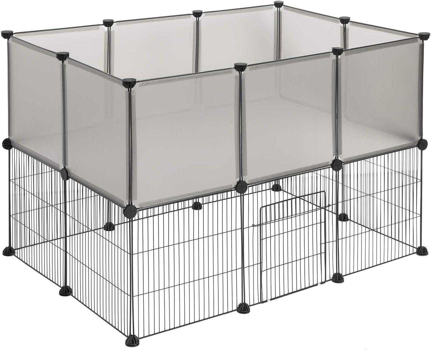 EUGAD doppelter Bodenauslauf für Haustiere - modularer Welpen- und Nagerauslauf mit Tür - grau - 107 x 72 x 72 cm - Platten 35 x 35 cm
