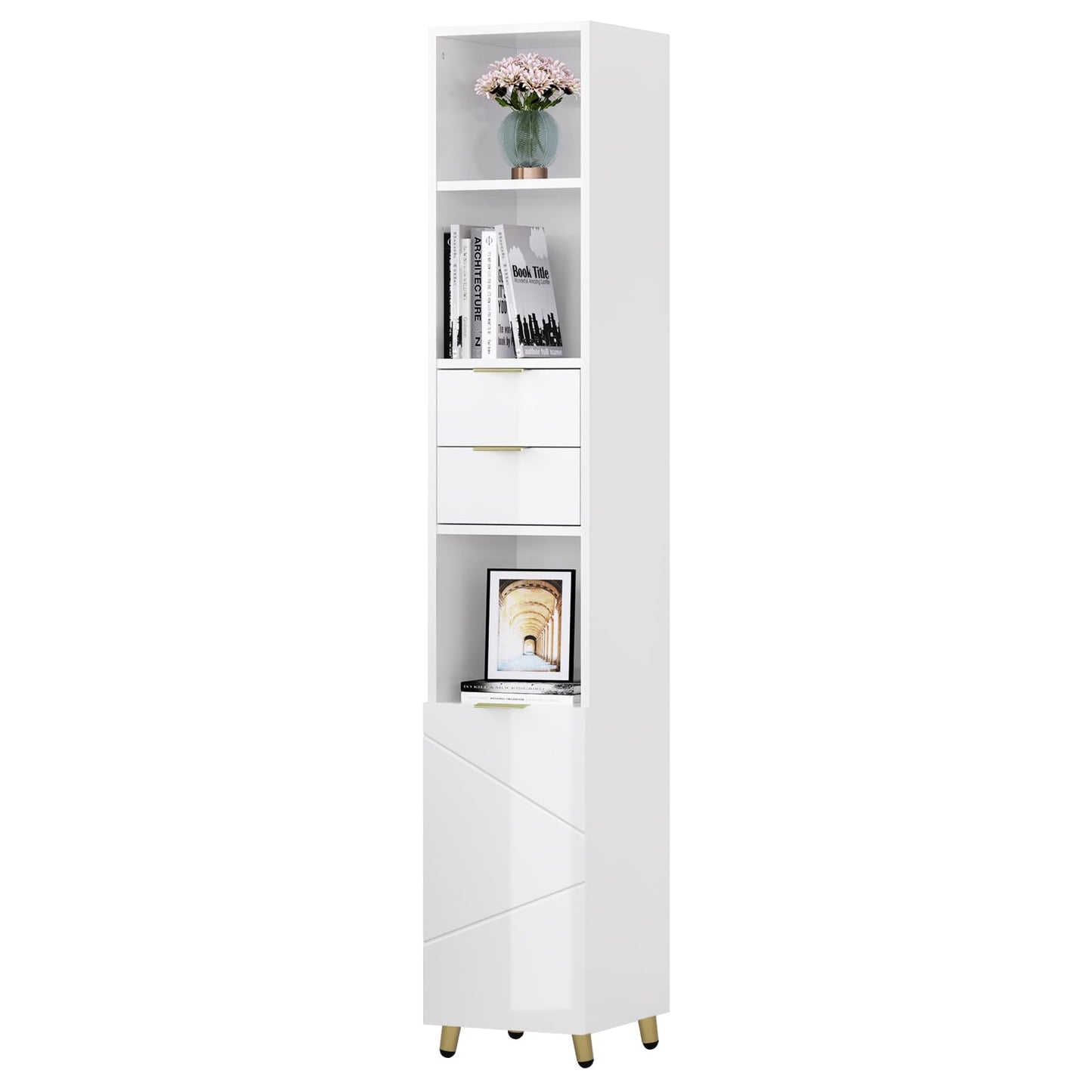 EUGAD Badezimmer Hochschrank - Hochglanz weiß - freistehend - 30 x 160 x 28,5 cm