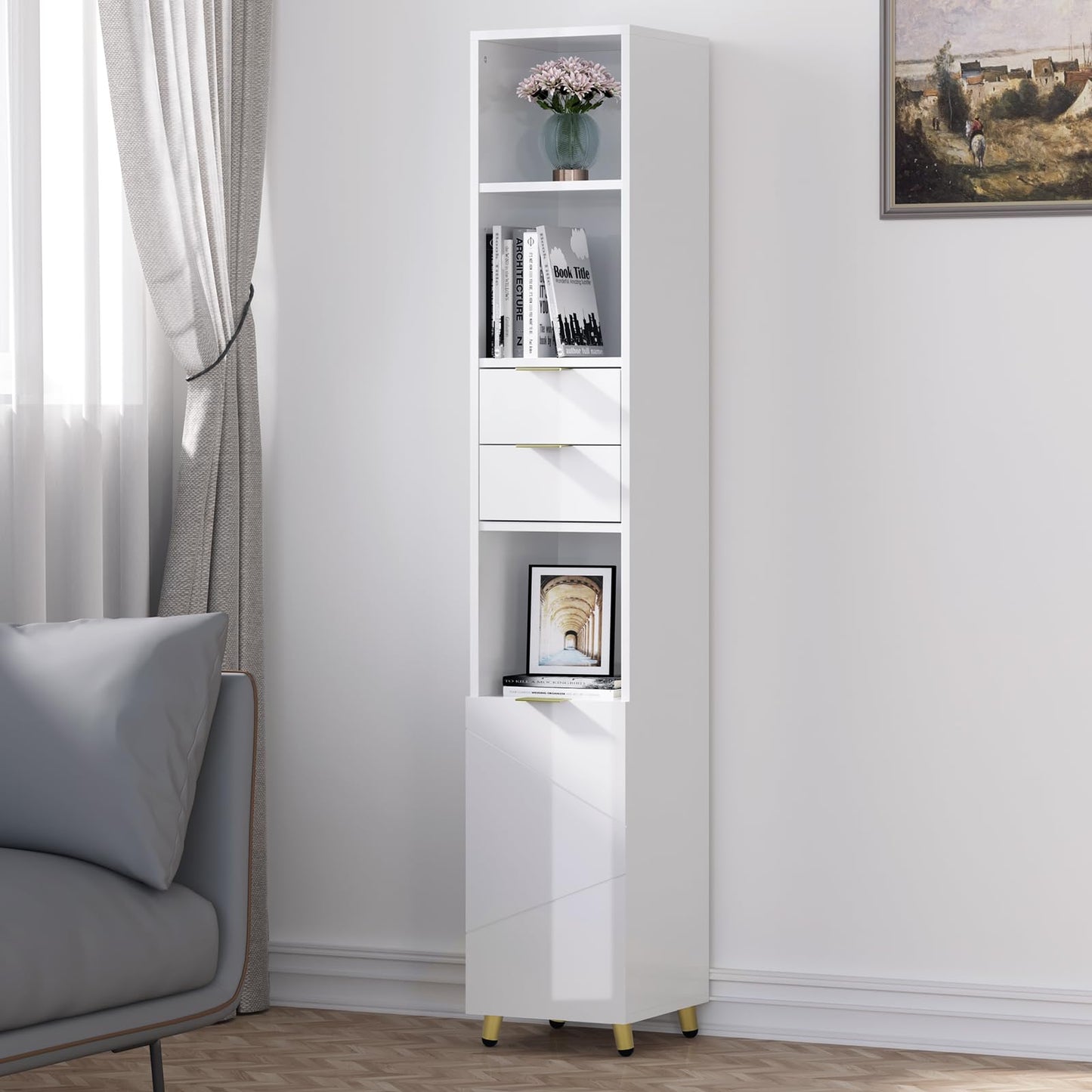 EUGAD Badezimmer Hochschrank - Hochglanz weiß - freistehend - 30 x 160 x 28,5 cm