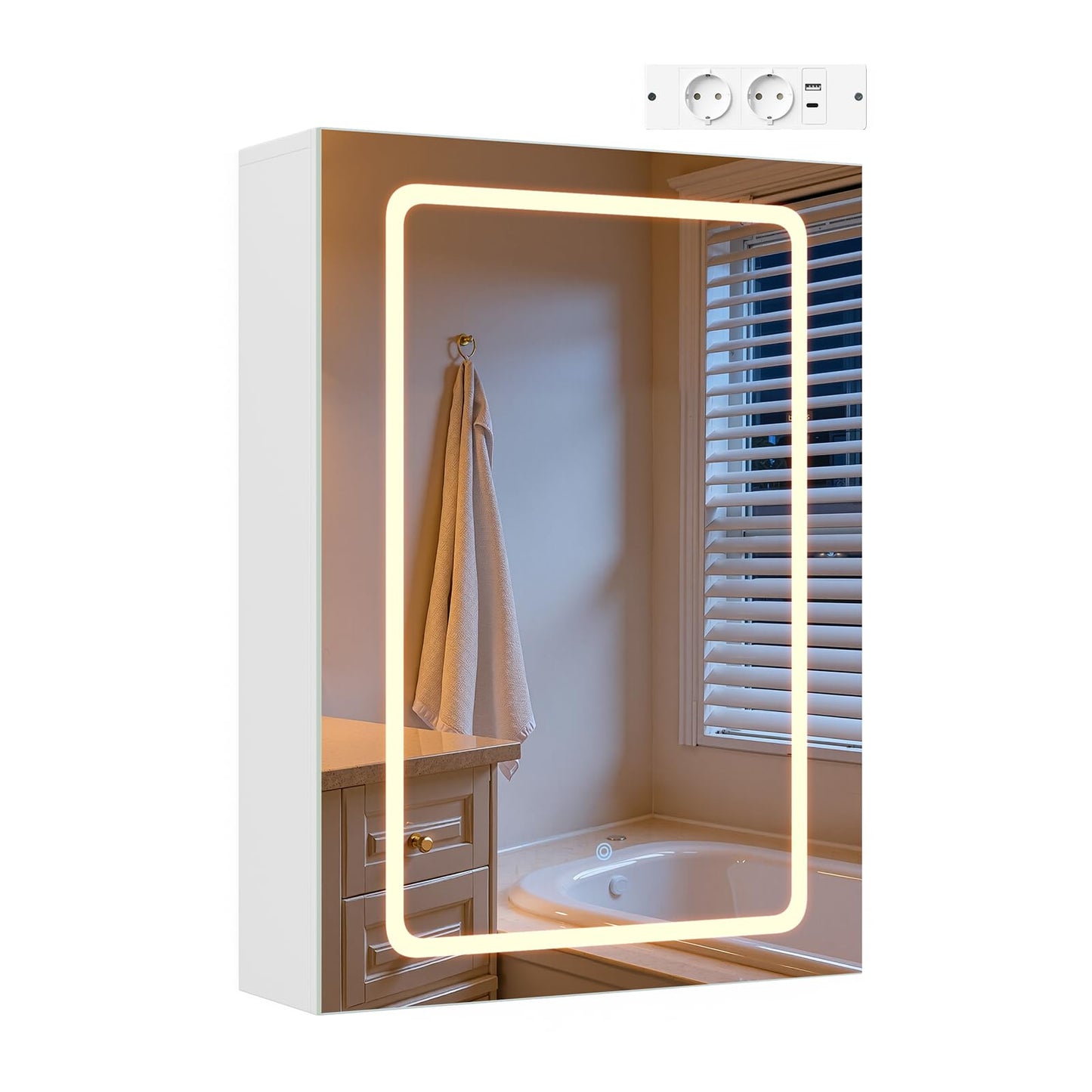 EUGAD Badspiegelschrank - 1 Spiegeltür - 3 Farbtemperaturen - mit Steckdose - weiß - 50 x 70 x 14,5 cm