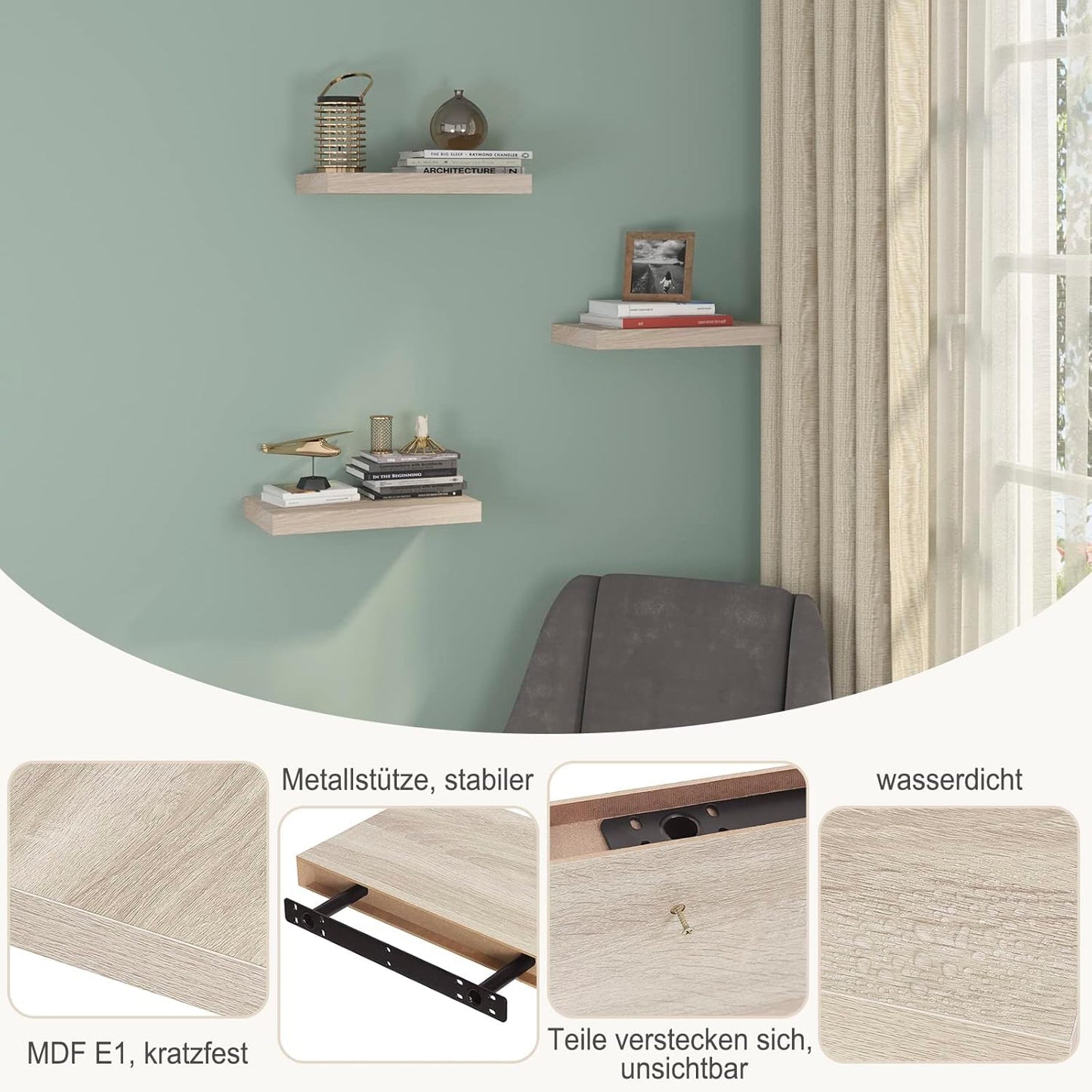EUGAD 0083QJ Wandregal - schwebendes Wandregal - 40 cm - Sonoma Eiche - MDF