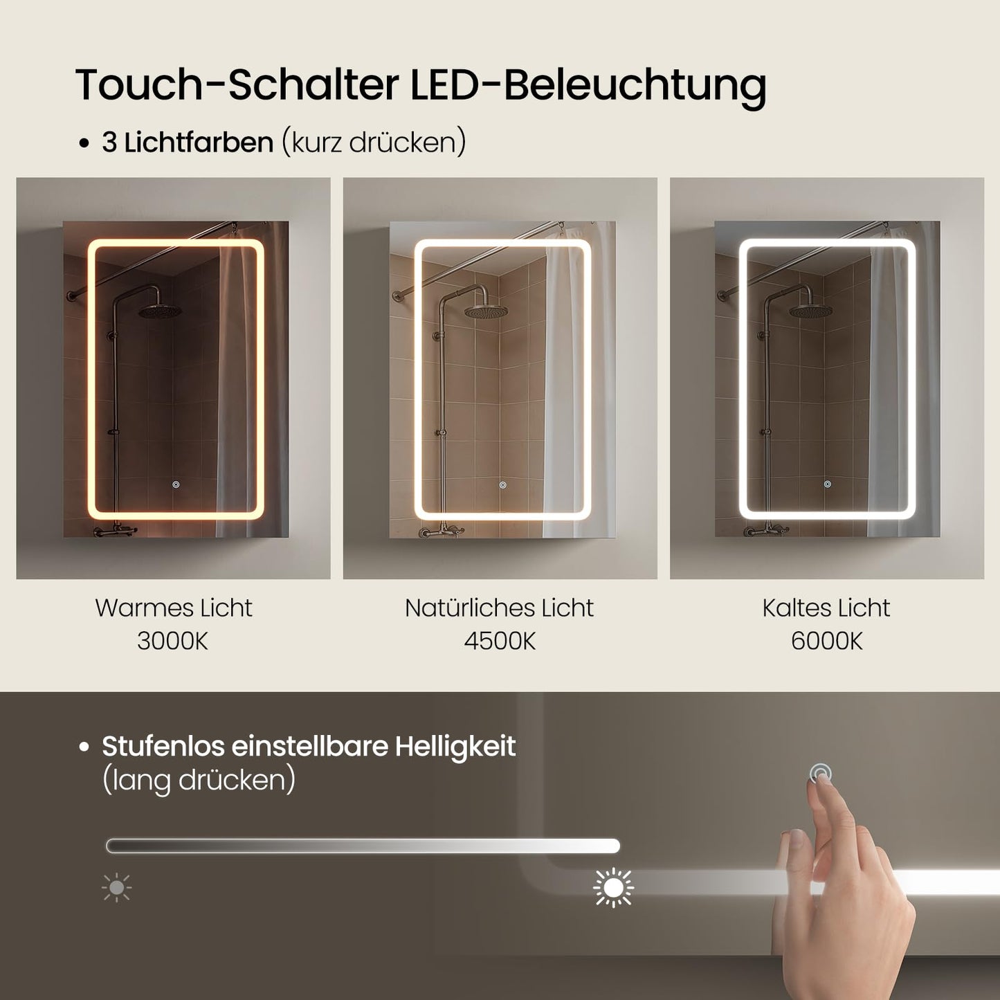 EUGAD Badspiegelschrank - 1 Spiegeltür - 3 Farbtemperaturen - mit Steckdose - weiß - 50 x 70 x 14,5 cm