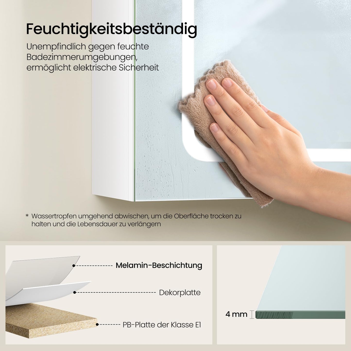 EUGAD Badspiegelschrank - 1 Spiegeltür - 3 Farbtemperaturen - mit Steckdose - weiß - 50 x 70 x 14,5 cm