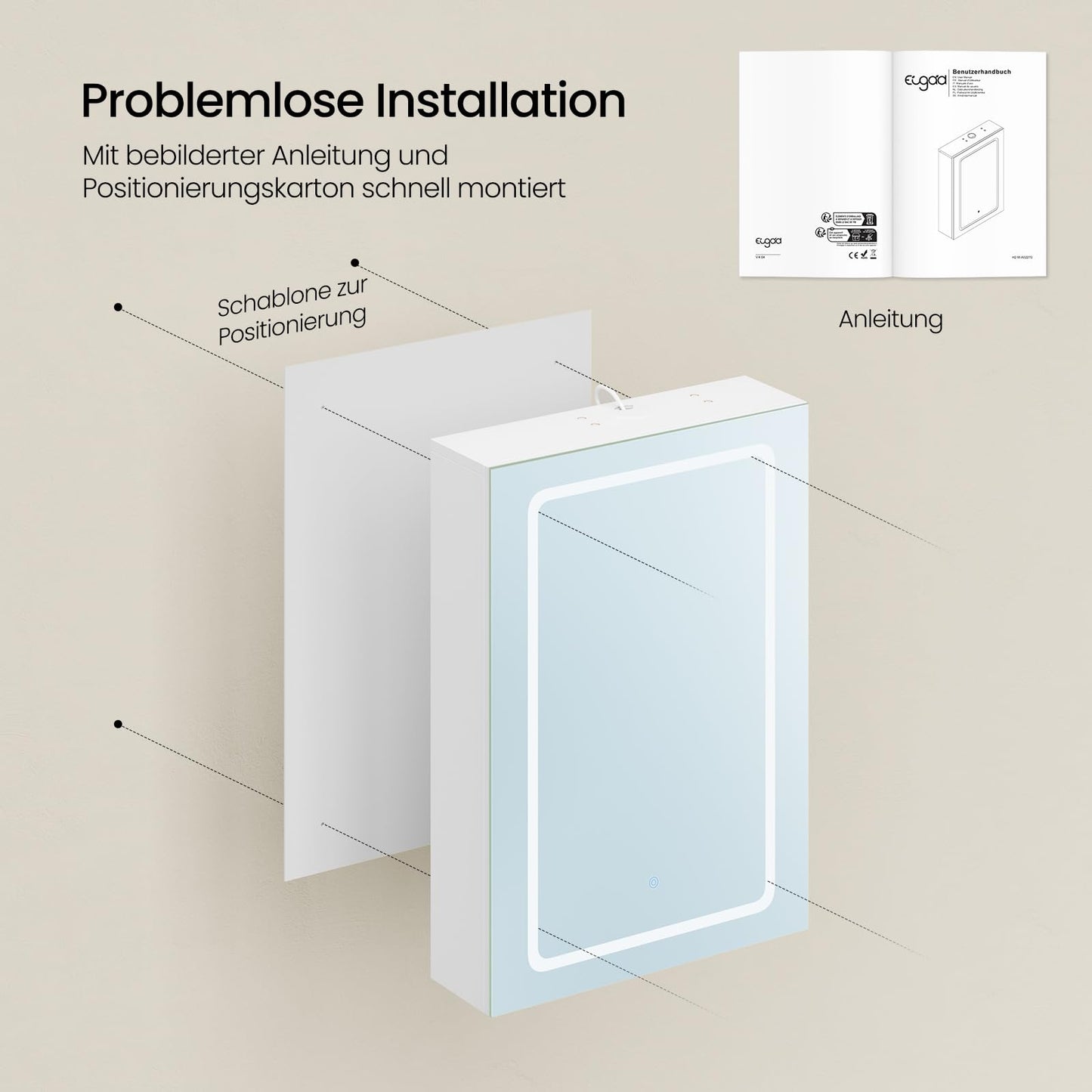 EUGAD Badspiegelschrank - 1 Spiegeltür - 3 Farbtemperaturen - mit Steckdose - weiß - 50 x 70 x 14,5 cm
