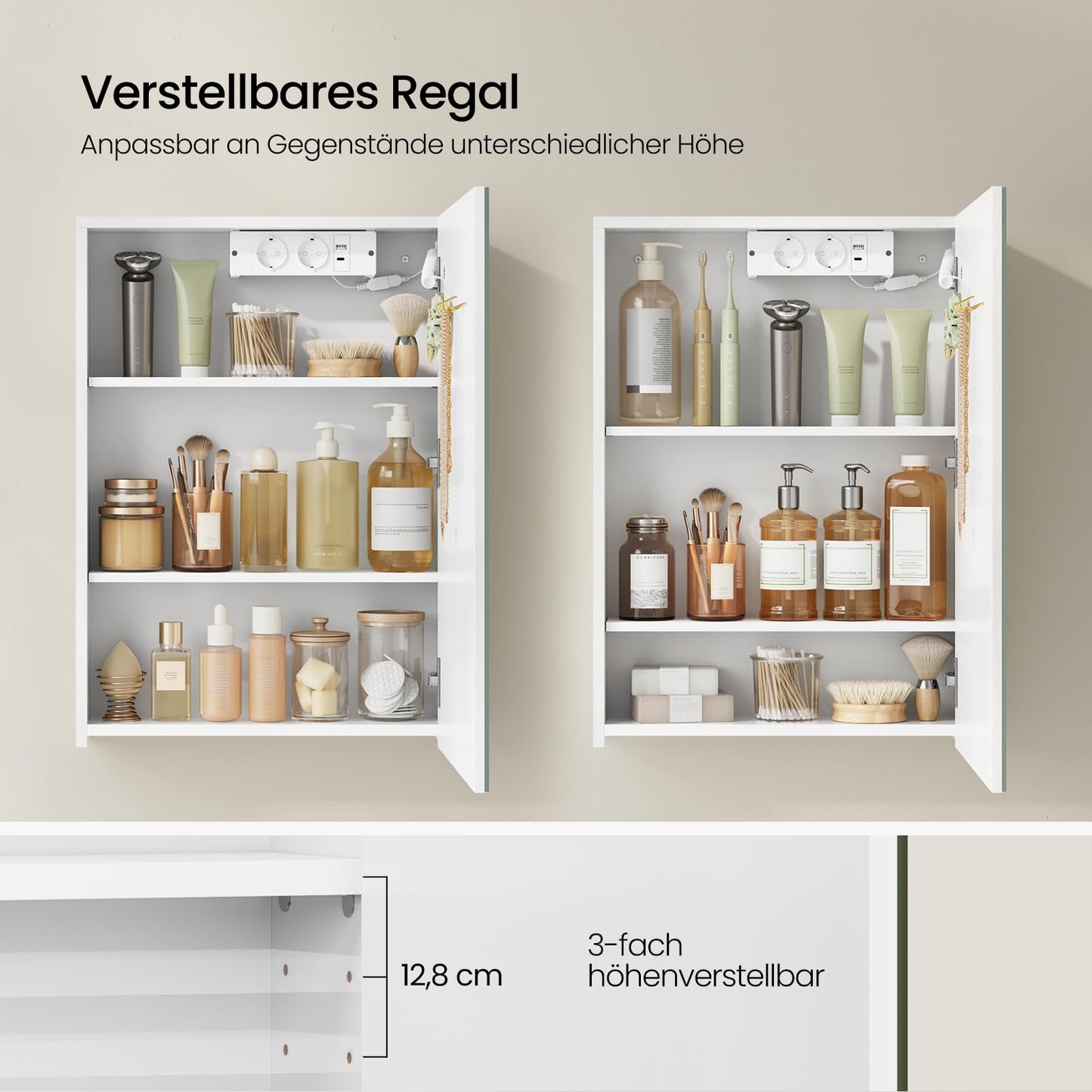 EUGAD Badspiegelschrank - 1 Spiegeltür - 3 Farbtemperaturen - mit Steckdose - weiß - 50 x 70 x 14,5 cm
