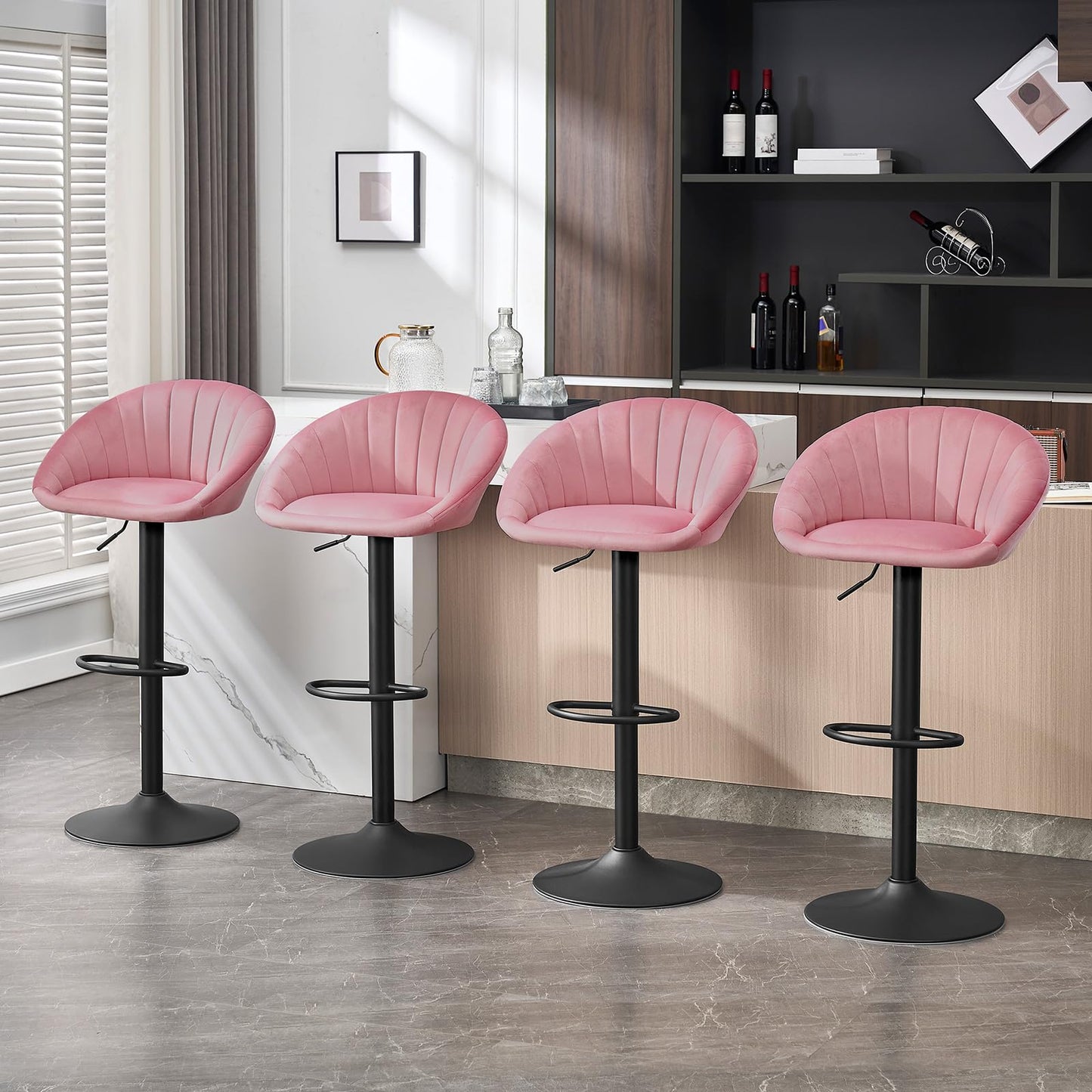 WOLTU BH428rs-1 Barhocker – höhenverstellbar und drehbar – rosa Samt – mit Rückenlehne – max. 150 kg