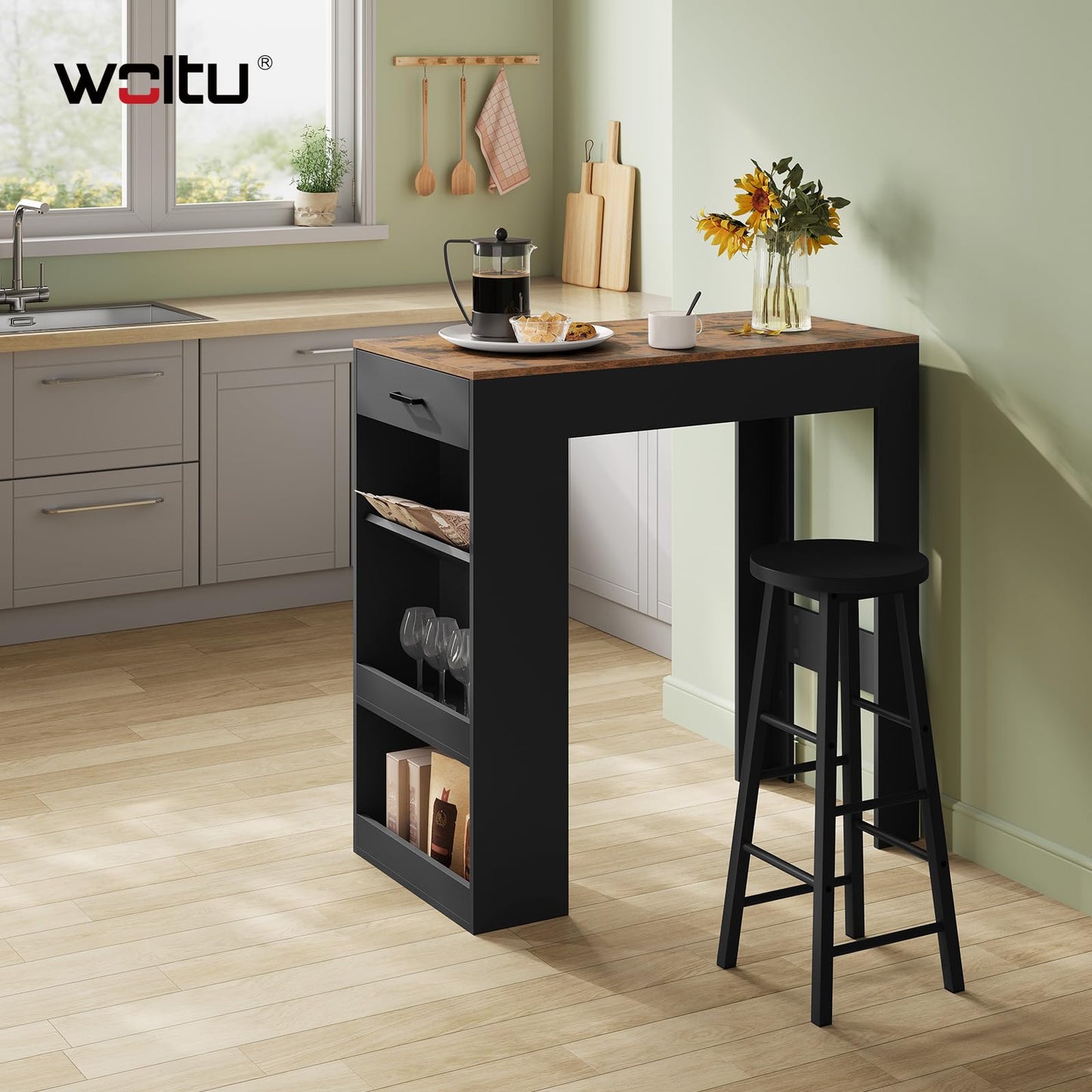 WOLTU Bücherregal – Standregal in Würfelform – 6 Fächer – rustikales Braun – 60 x 89 x 29 cm