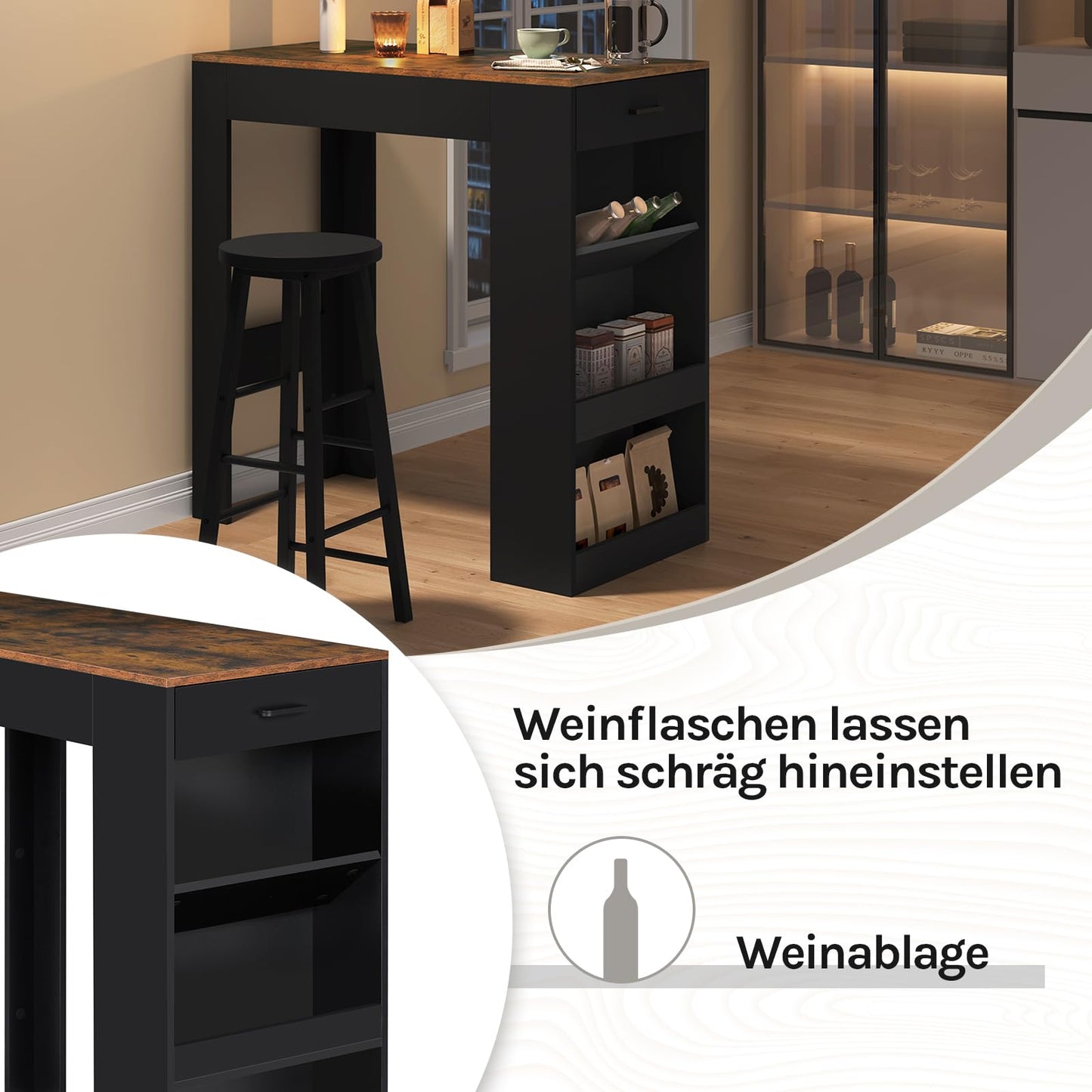 WOLTU Bücherregal – Standregal in Würfelform – 6 Fächer – rustikales Braun – 60 x 89 x 29 cm