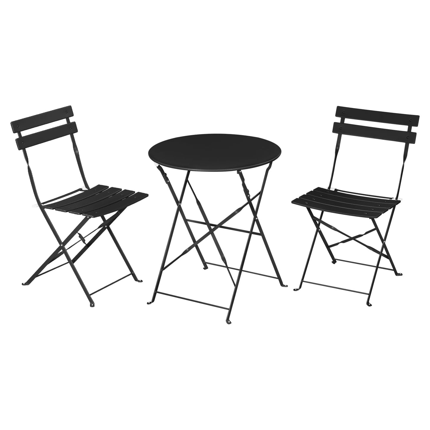 ESituro Bistro-Set Gartenmöbel – 3-teilig, zusammenklappbar – Tisch 60 cm und 2 Stühle – schwarz – für Balkon und Terrasse