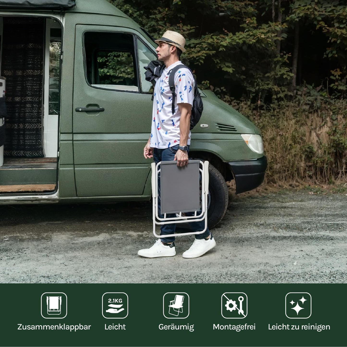 WOLTU Campingstuhl-Set (2er-Set) – klappbare, leichte Faltstühle – 600D Oxford – schwarz und dunkelgrau – max. 100 kg