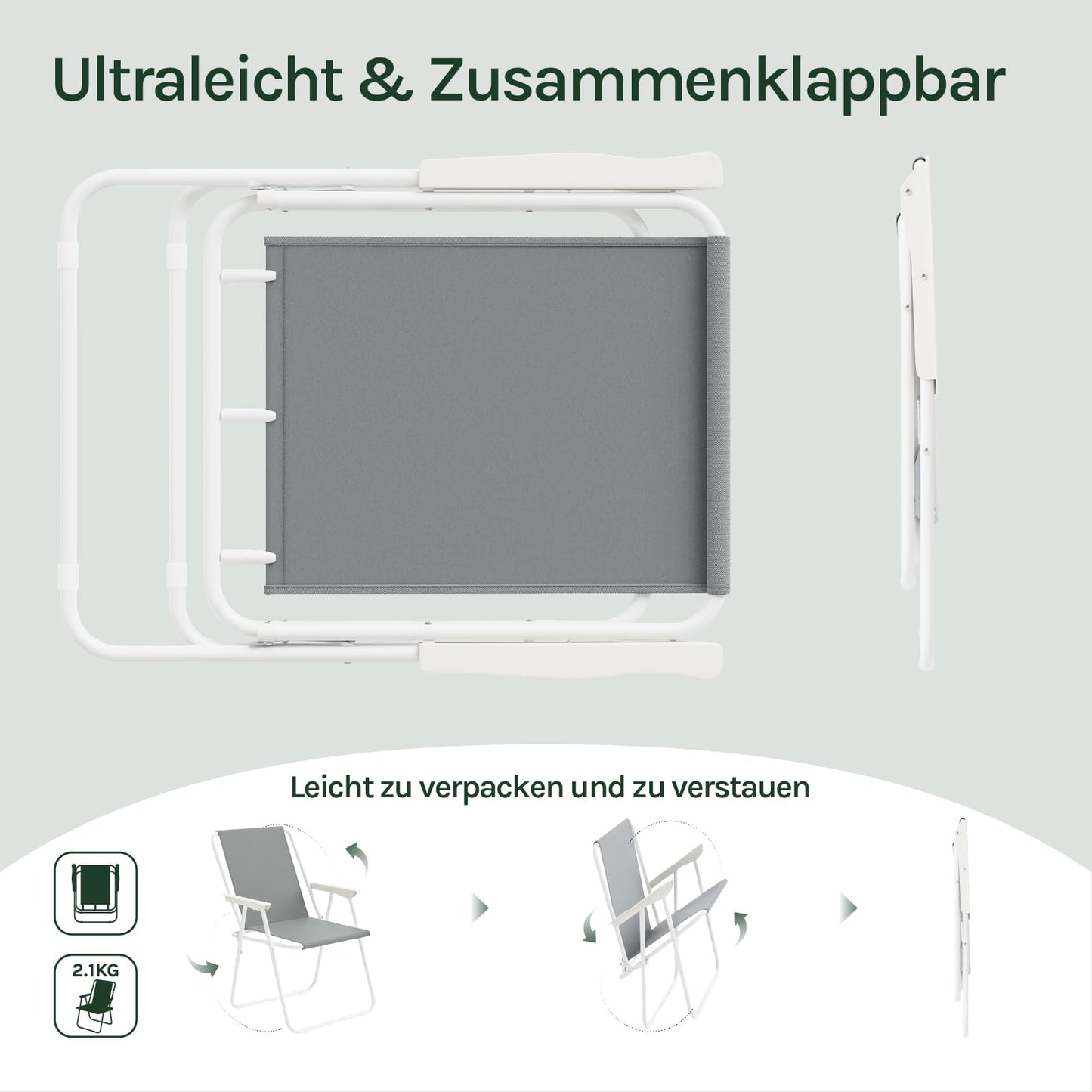 WOLTU Campingstuhl-Set (2er-Set) – klappbare, leichte Faltstühle – 600D Oxford – schwarz und dunkelgrau – max. 100 kg