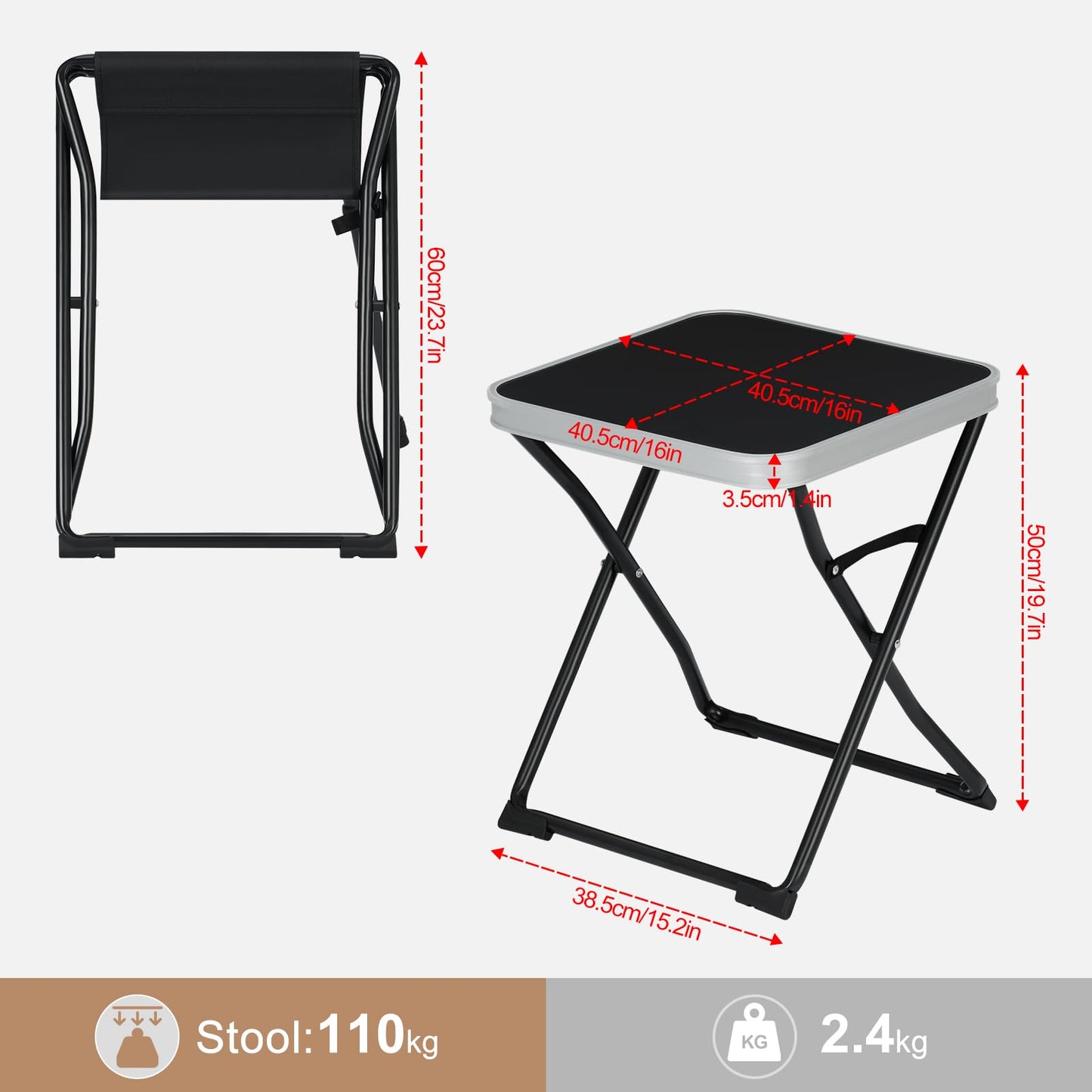 Esituro Campingtisch – Zusammenklappbar – Tragbar – Für den Außenbereich – 40,5 x 40,5 x 50 cm – Schwarz