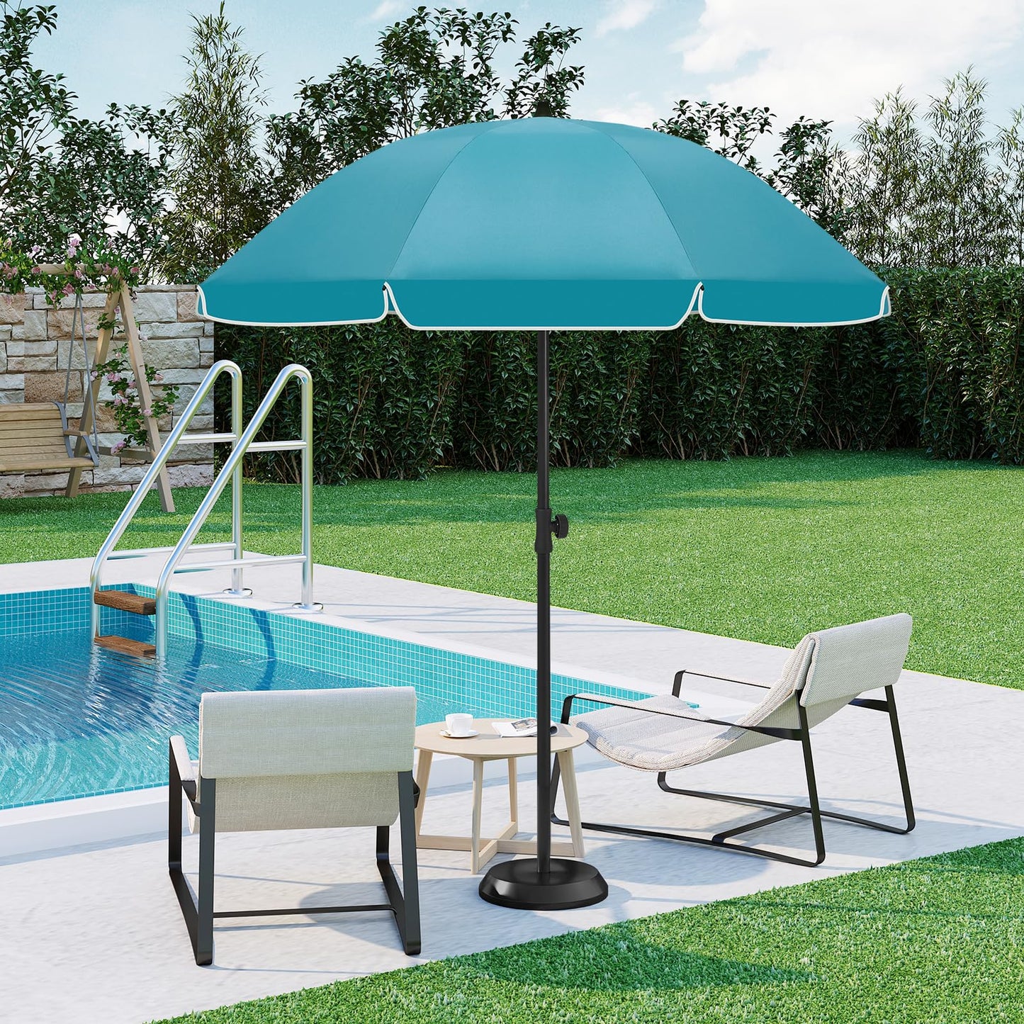 WOLTU Balkon-Sonnenschirm – Rund, 175 cm – Blau – Um 45 Grad neigbar – Höhenverstellbar – UV-beständig und wasserdicht