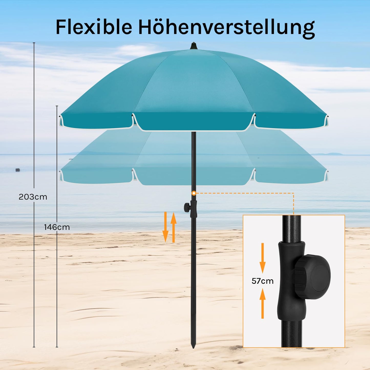 WOLTU Balkon-Sonnenschirm – Rund, 175 cm – Blau – Um 45 Grad neigbar – Höhenverstellbar – UV-beständig und wasserdicht