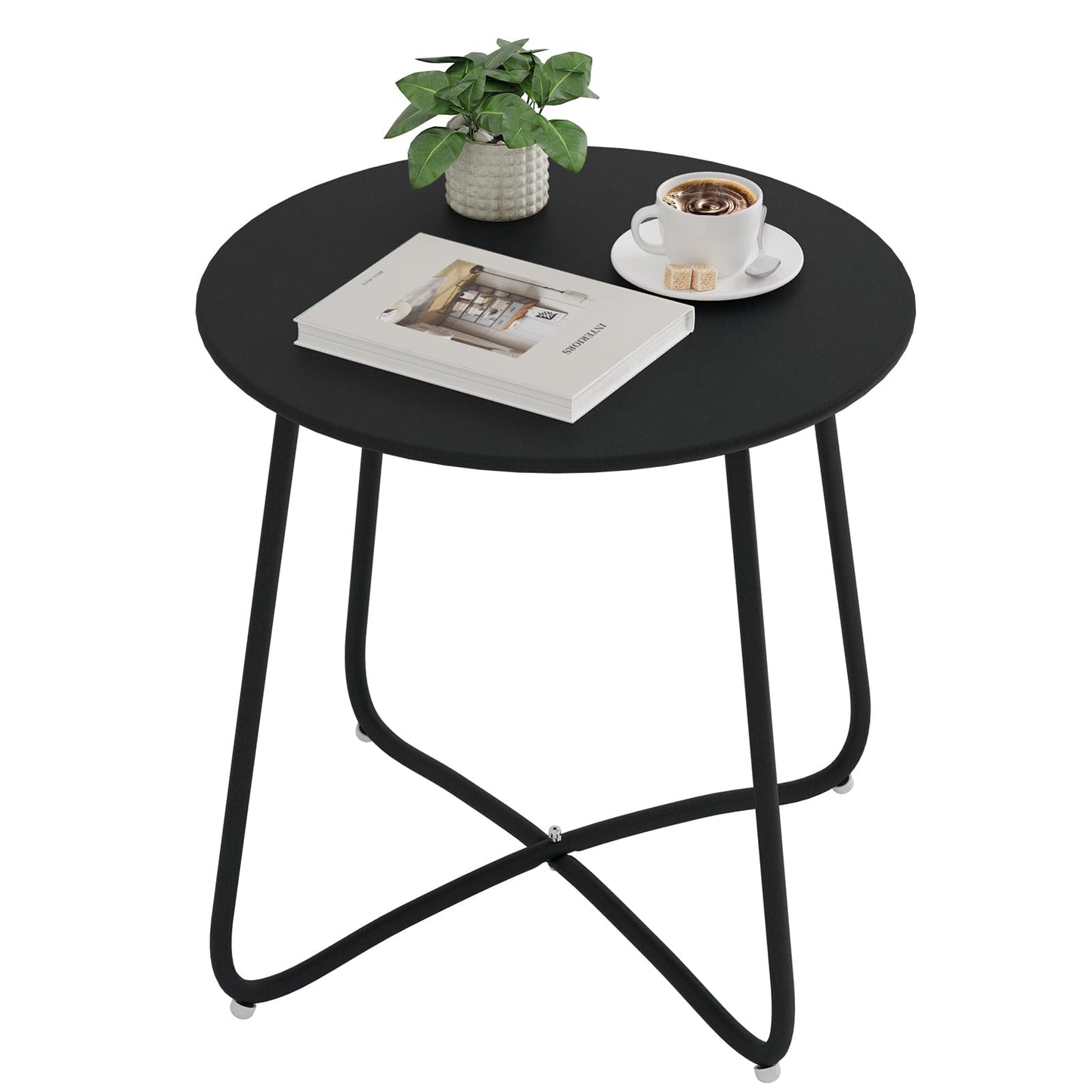 eSituro runder Beistelltisch – Balkon- und Gartentisch aus Metall – schwarz – Durchmesser 45 cm, Höhe 45 cm