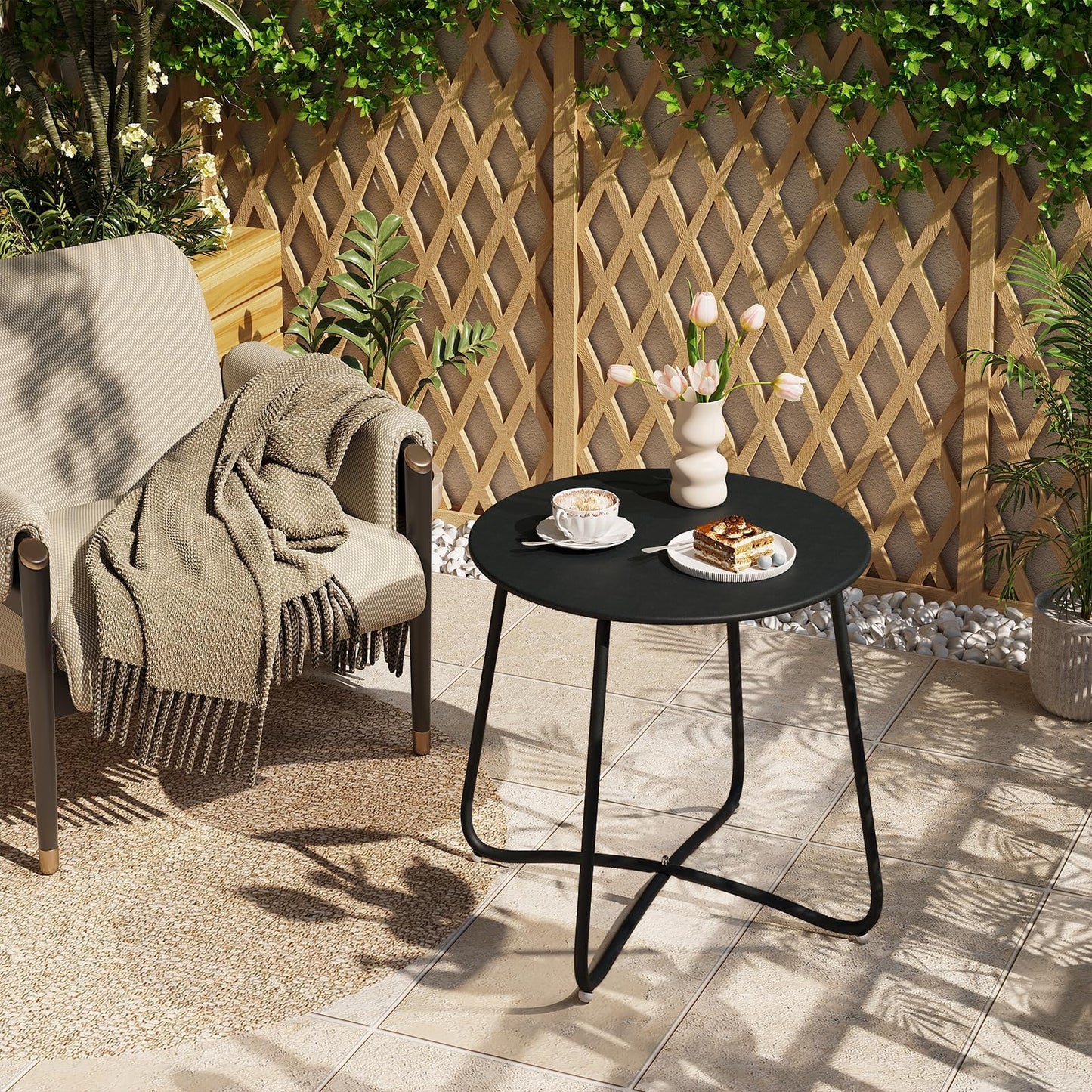 eSituro runder Beistelltisch – Balkon- und Gartentisch aus Metall – schwarz – Durchmesser 45 cm, Höhe 45 cm